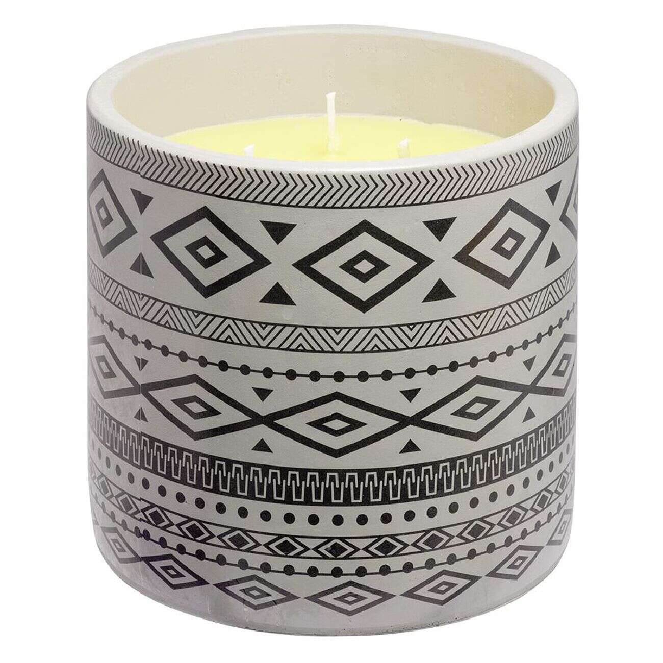 Bougie citronnelle dans pot de ciment imprimé aztèque