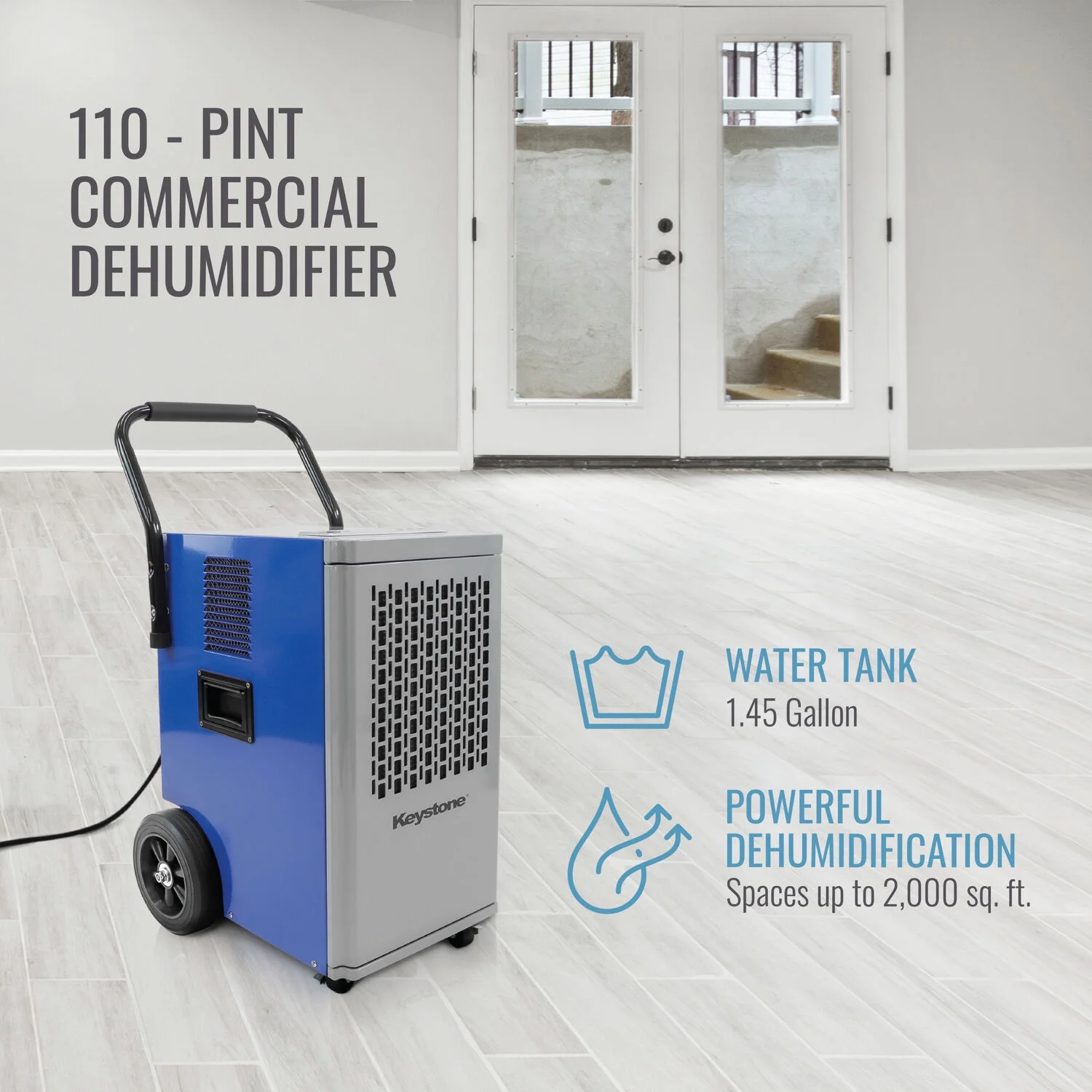 Keystone 110-Pint up to 2000 Sq ft Portable Commercial Dehumidifier, KSTAD110PD