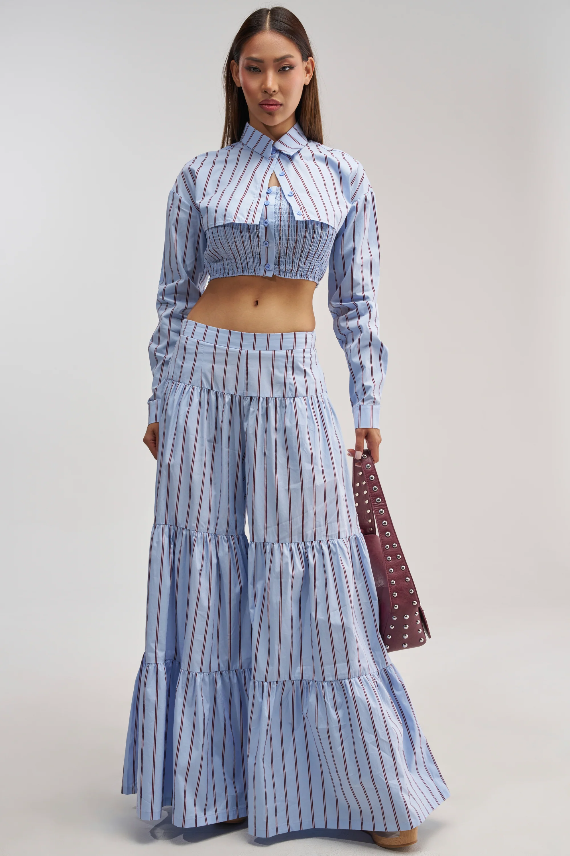 BUSINESS ONLY STRIPE PALAZZO PANT IN LIGHT BLUE - Akira Store