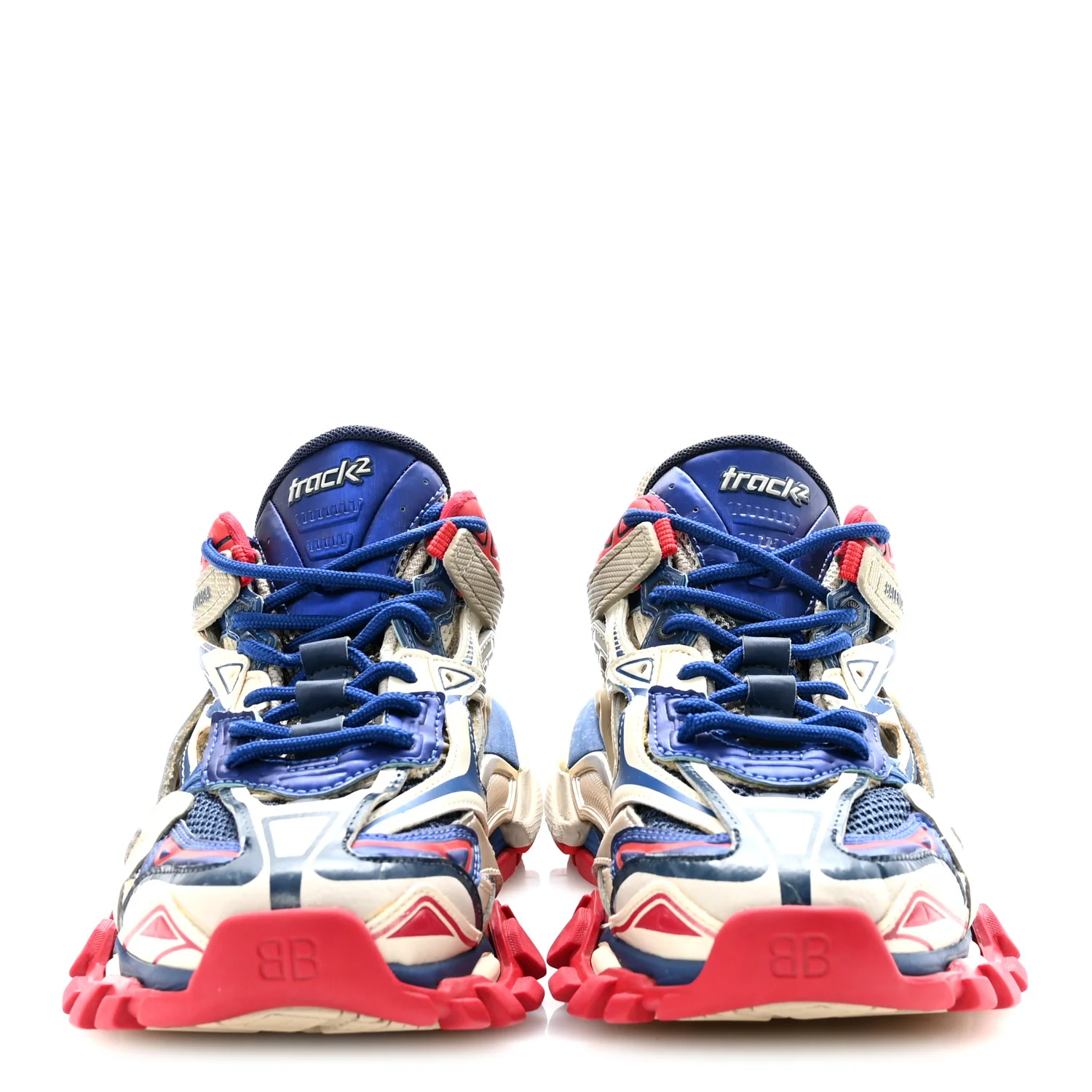Rubber Mesh Bi-Color Womens Track.2 Open Sneakers 39 Beige Blue Red