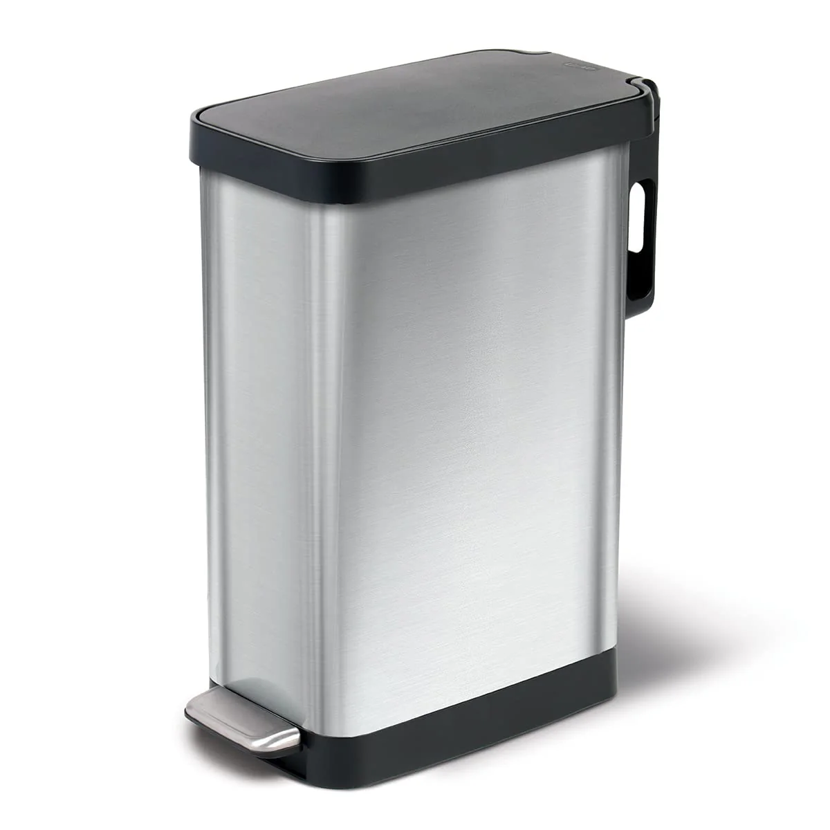 Trash Can with Clorox Odor Protection - Narrow Kitchen Garbage Bin with Soft Close Lid, Step On Foot Pedal and Waste Bag Roll Holder, All Stainless, 45 Liter