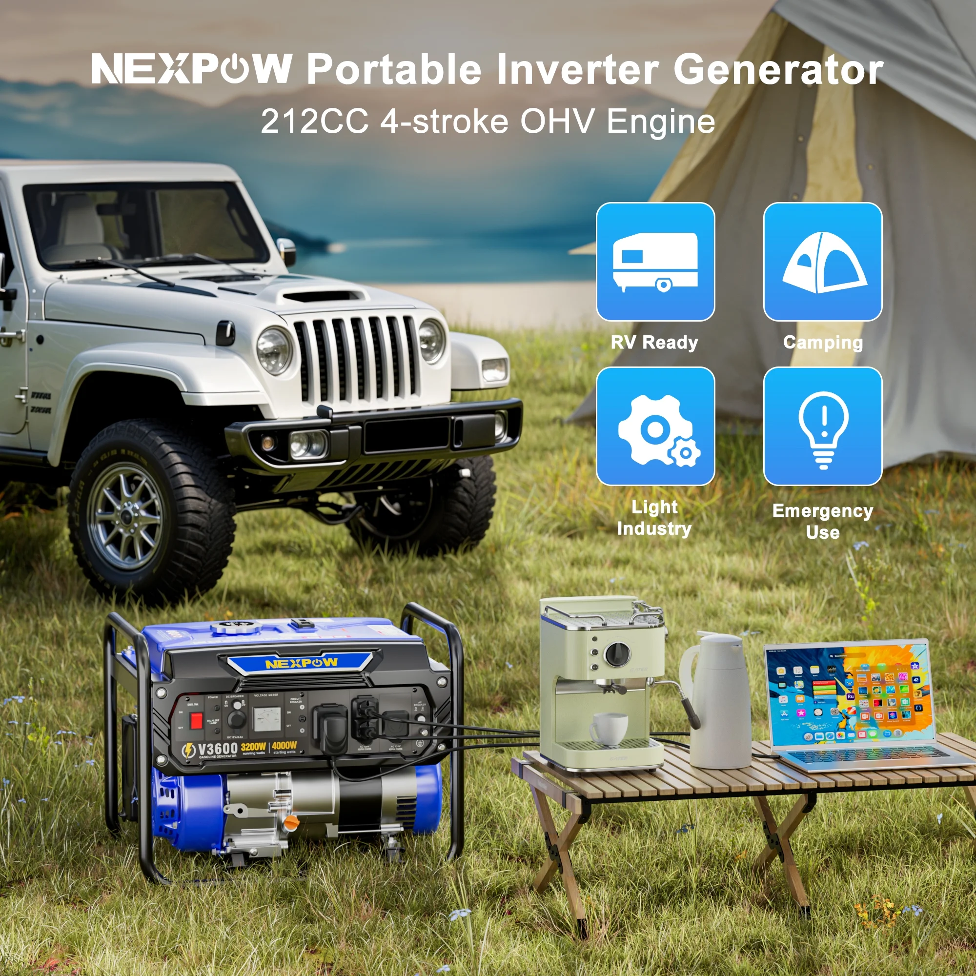 4000W Portable Generator, Gasoline Powered RV Ready Generator for Backup Home Outdoor Camping, EPA Compliant, 9H Full Load Runtime, Open Frame(4000 W) - Image 7