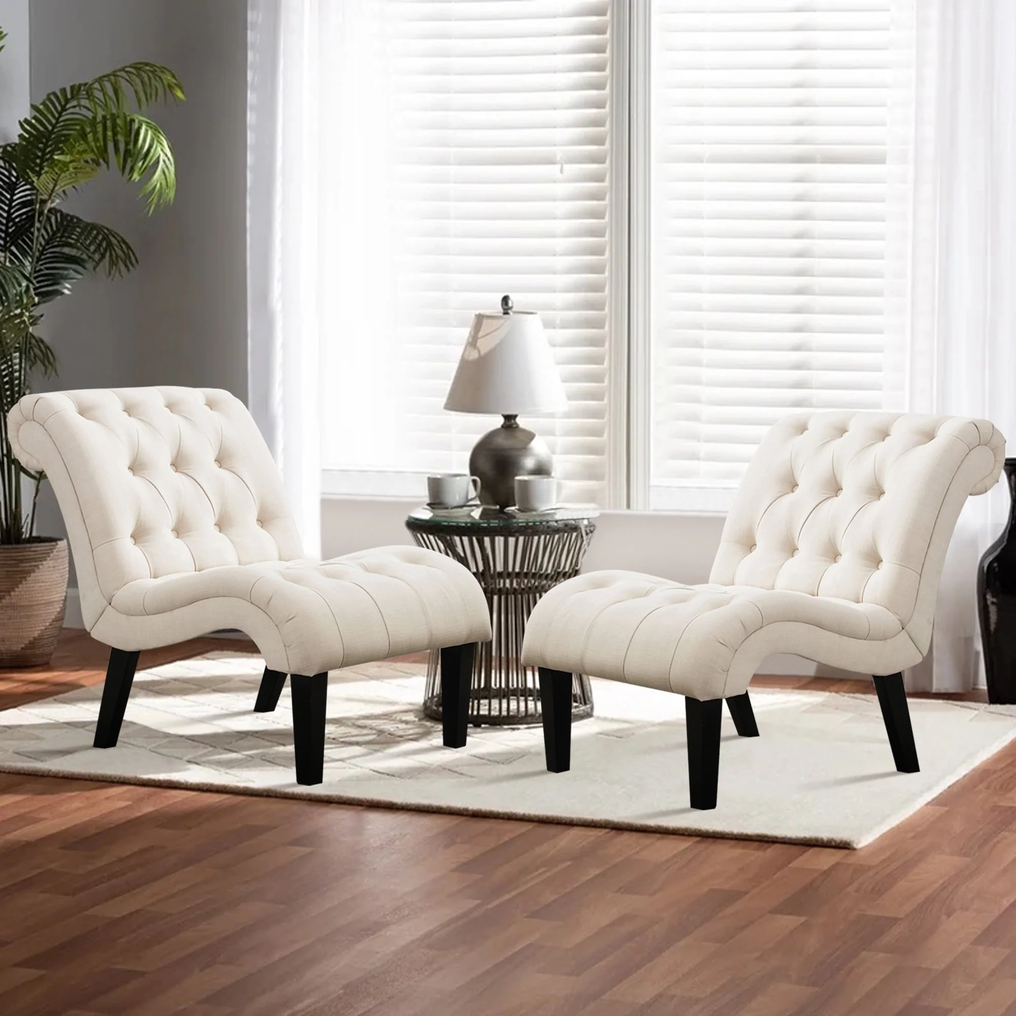Andeworld Upholstered Accent Chair for Bedroom Living Room Chairs Lounge Chair with Wood Legs Cream Fabric(1/Cream) Image 2