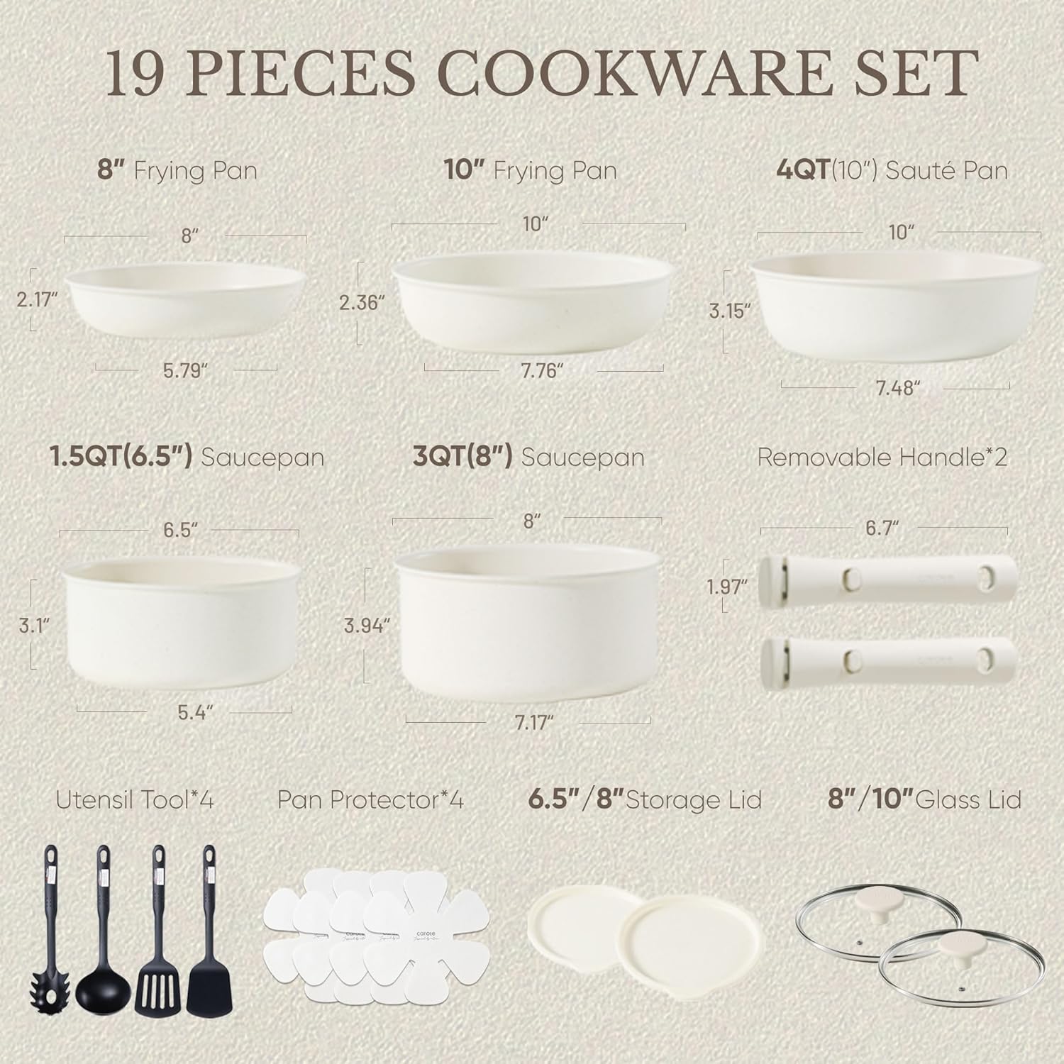 CAROTE 19pcs Pots and Pans Set Non Stick, Detachable Handle Cookware