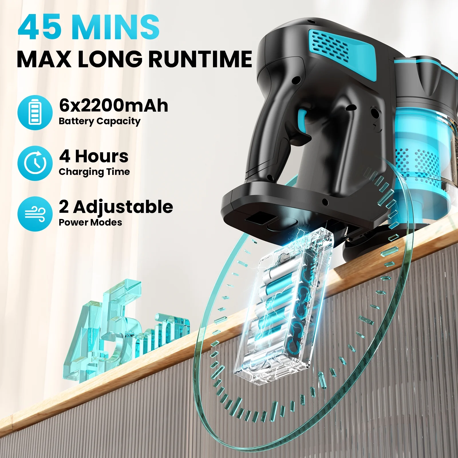Cordless Vacuum Cleaners, 6-in-1 Lightweight Stick Vacuum for Hardwood Floor Carpet Pet Hair, V770(Blue) - Image 4