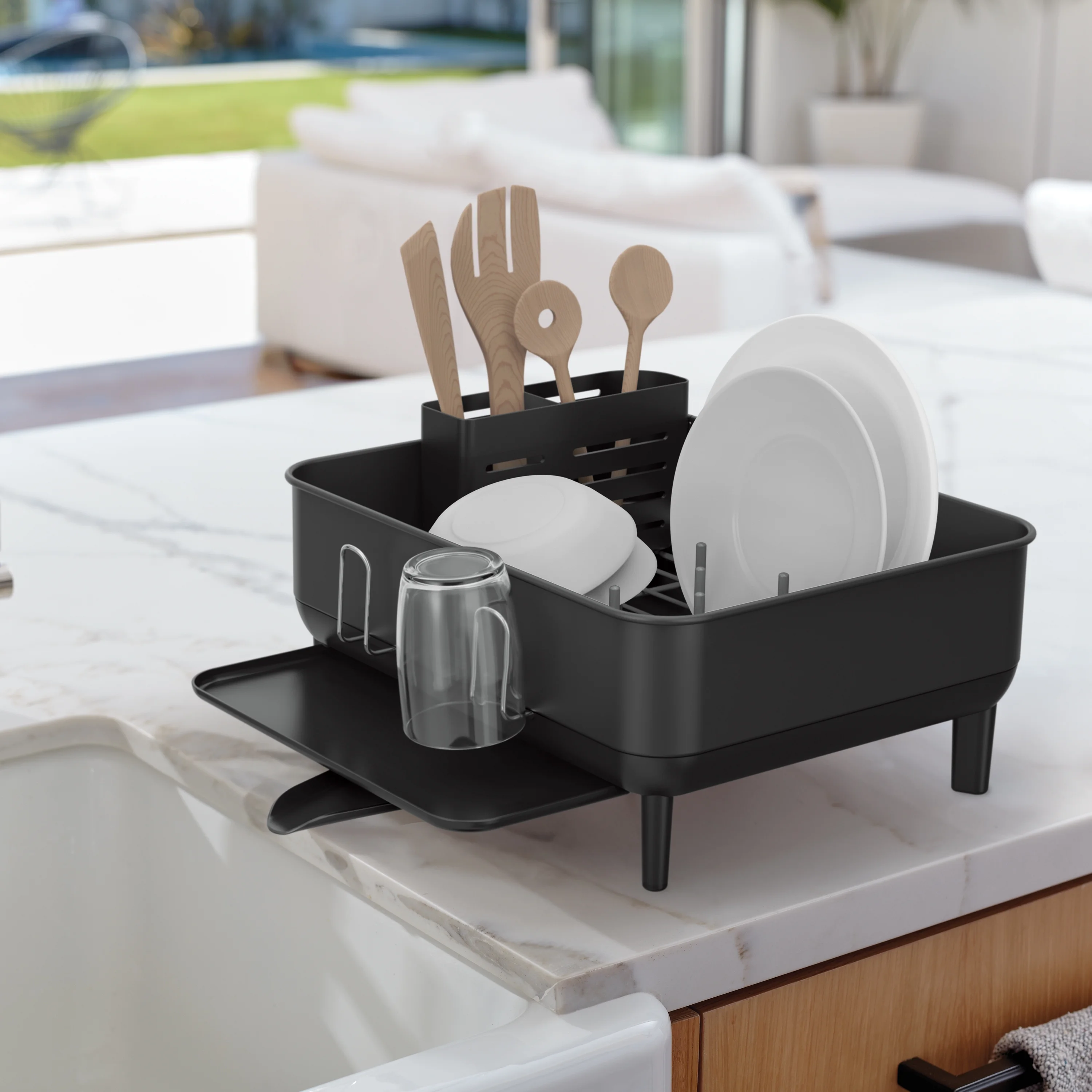 Simplehuman Kitchen Dish Drying Rack, Fingerprint - Proof Stainless Steel Frame, Grey Plastic