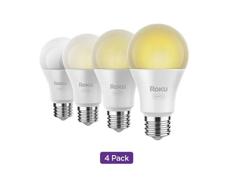 Roku Smart Home Smart Bulb SE (White) 4-Pack with Adjustable Brightness and Temperature - 9.5 Watts