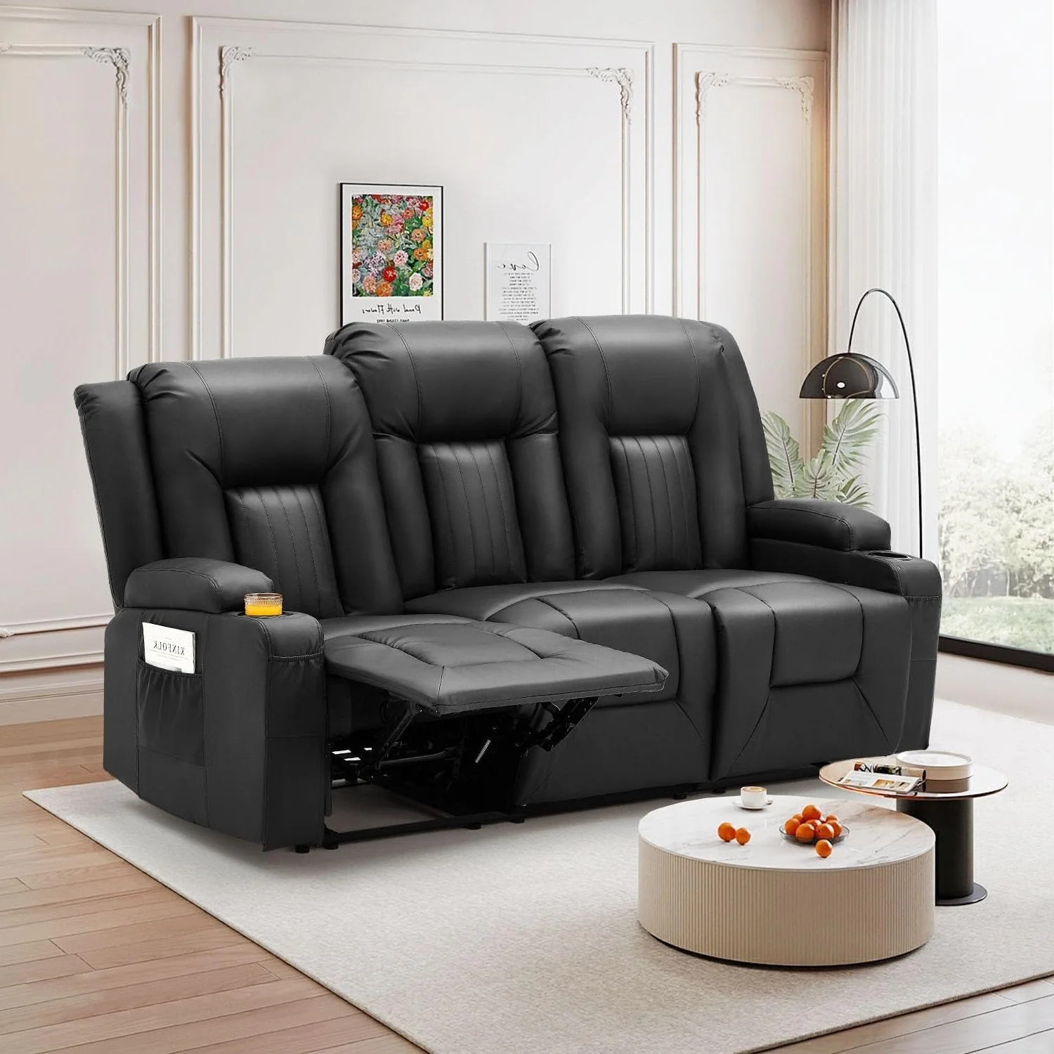 AECOJOY 3 Seater Reclining Sofa with 2 Cup Holders&Side Pockets, Black