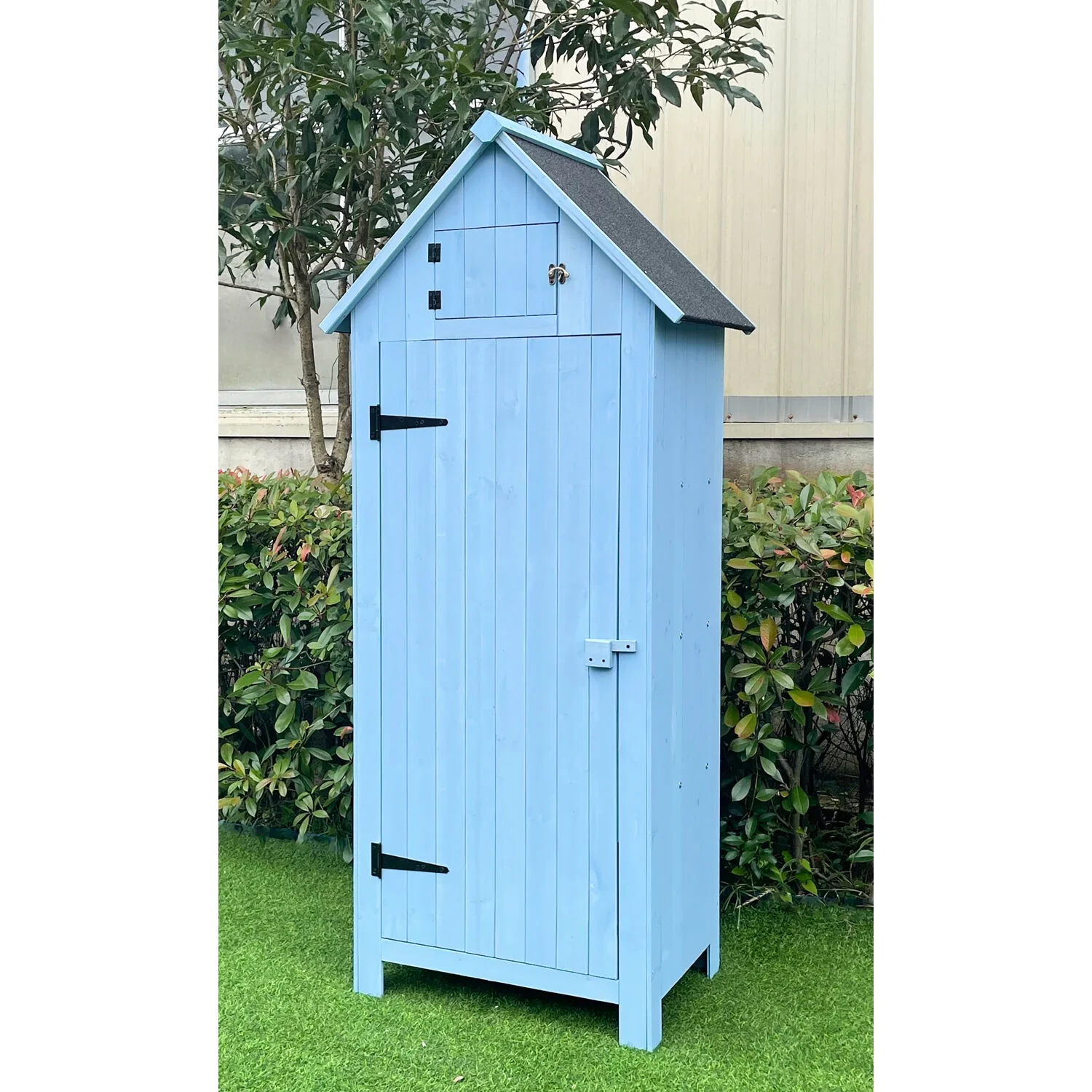 Sturdy Durable Waterproof Wood Outdoor Vertical Storage Shed, 70.40"x 30.30"x21.30", Blue - Image 6