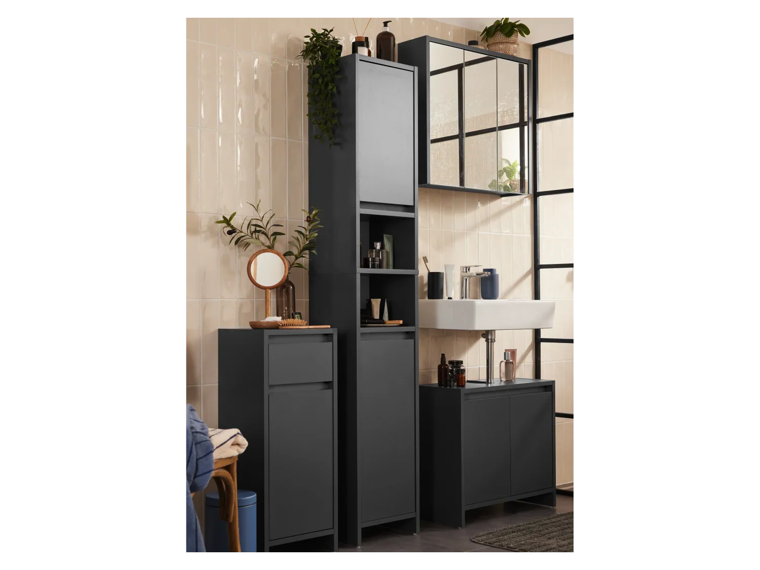LIVARNO home Armoire latrale de salle de bains Oslo, 32 x 80 x 28 cm, noire