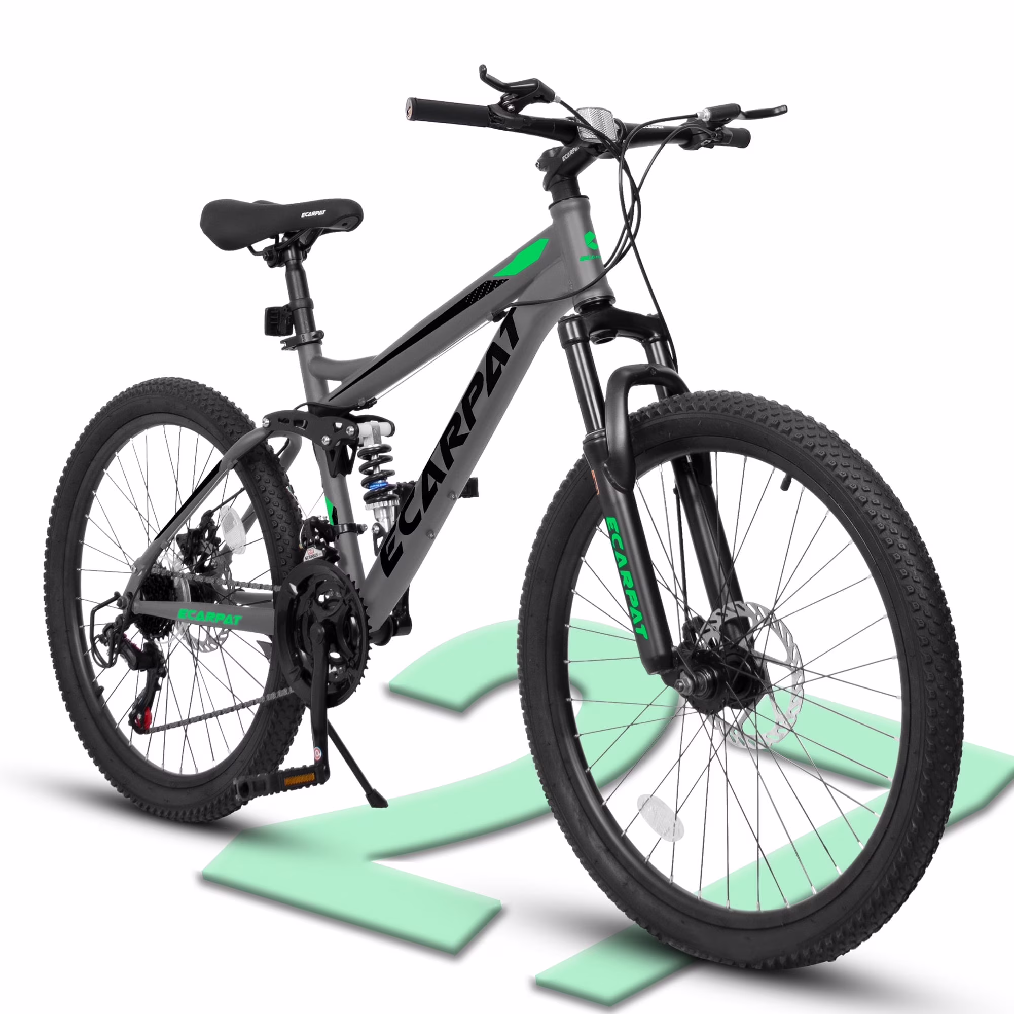 27.5 Inch Dual Full Suspension Mountain Bike, 21-Speed Mountain Bike with Dual Disc Brakes and Carbon Steel Frame, Trail Beach Snow Commuter City Bicycles for Adult Men Women, Black