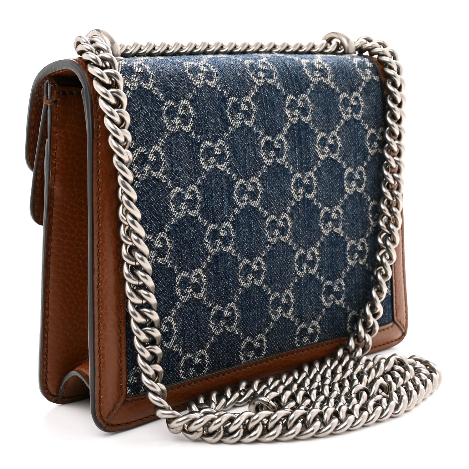 New Denim GG Monogram Dollar Calfskin Enamel Mini Dionysus Shoulder Bag Blue Tea Cuir Epilog Electric Blue