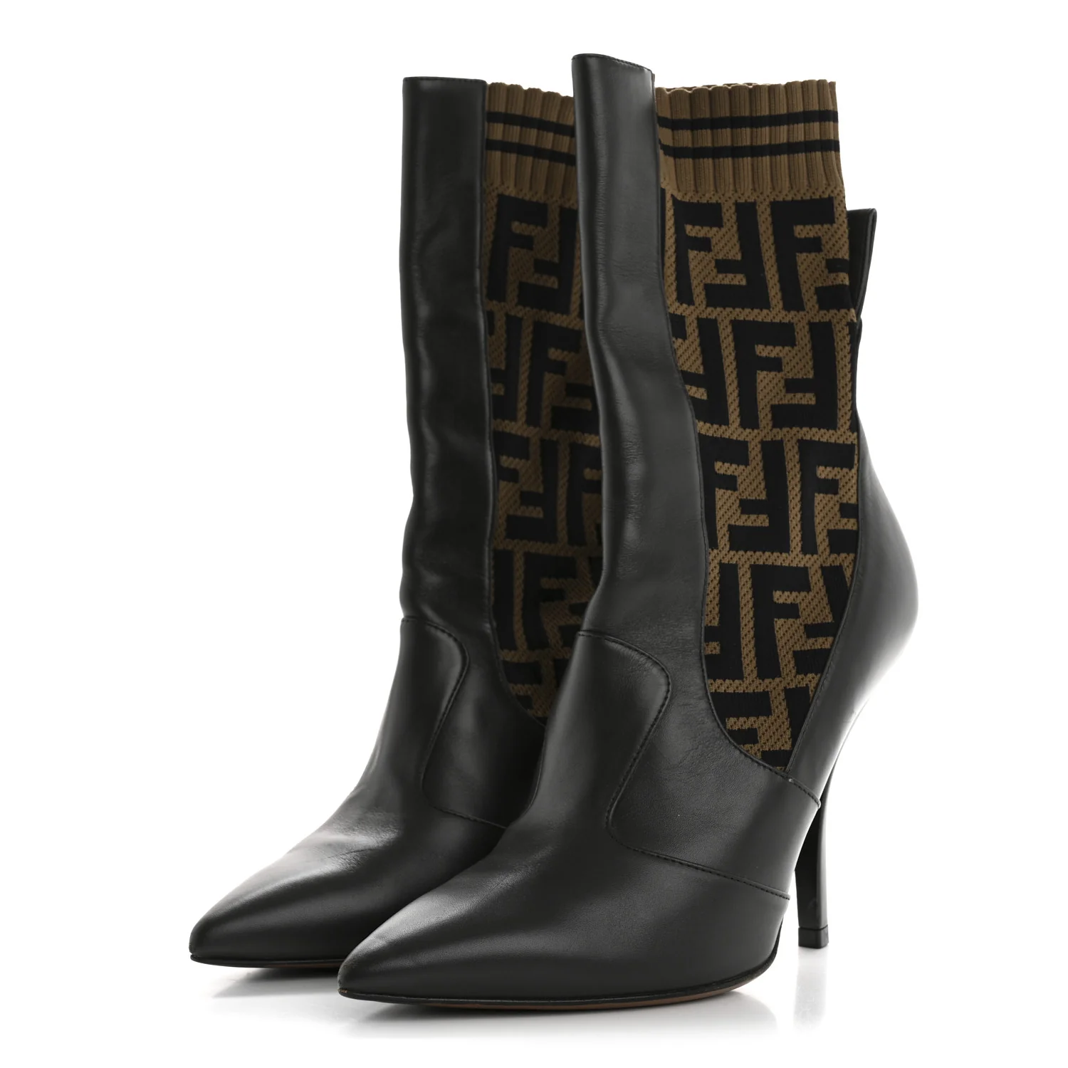 Nappa Microfiber Fabric FF Rockoko 105mm Sock Boots 37 Ebano Tobacco Black