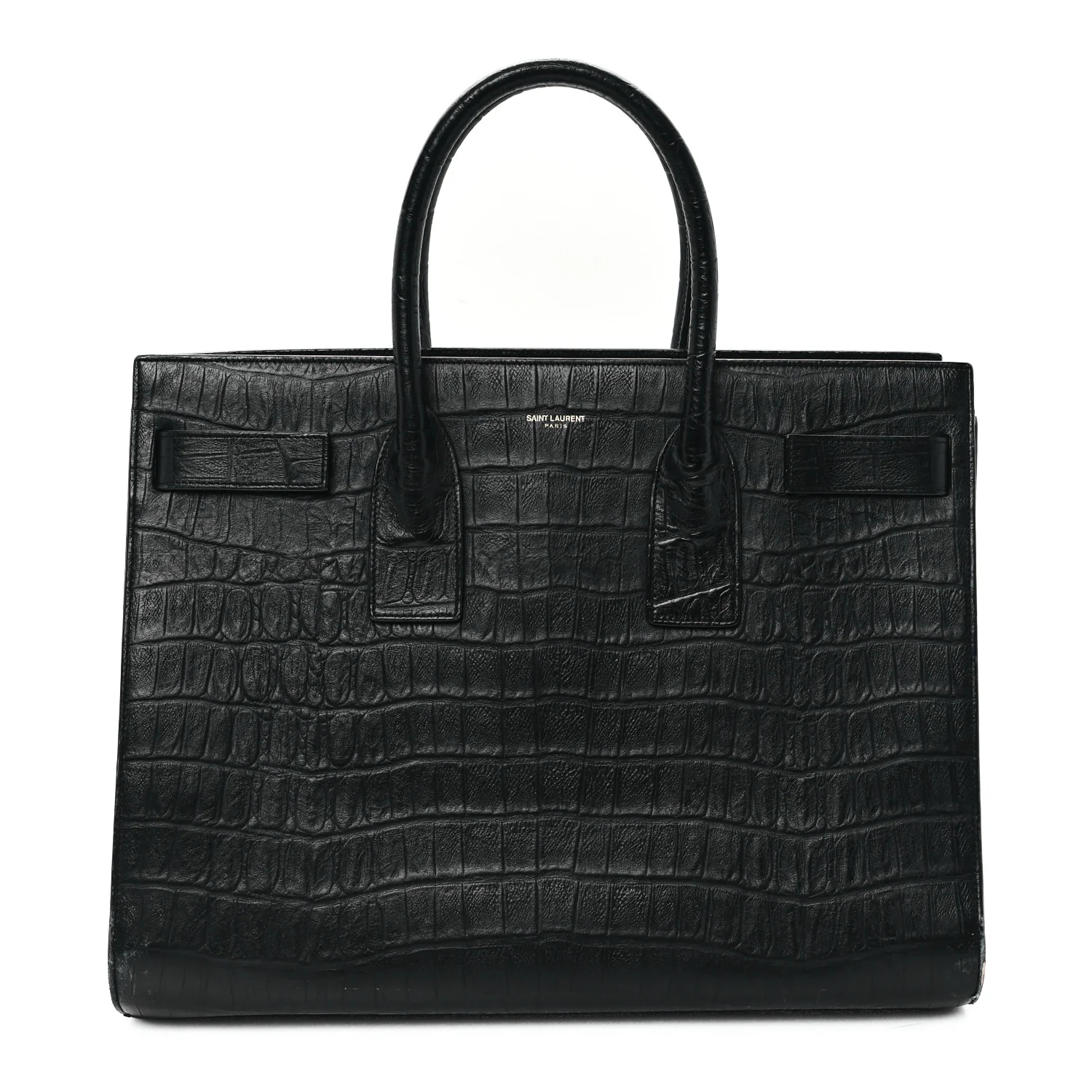 Calfskin Crocodile Embossed Large Sac De Jour Carryall Black