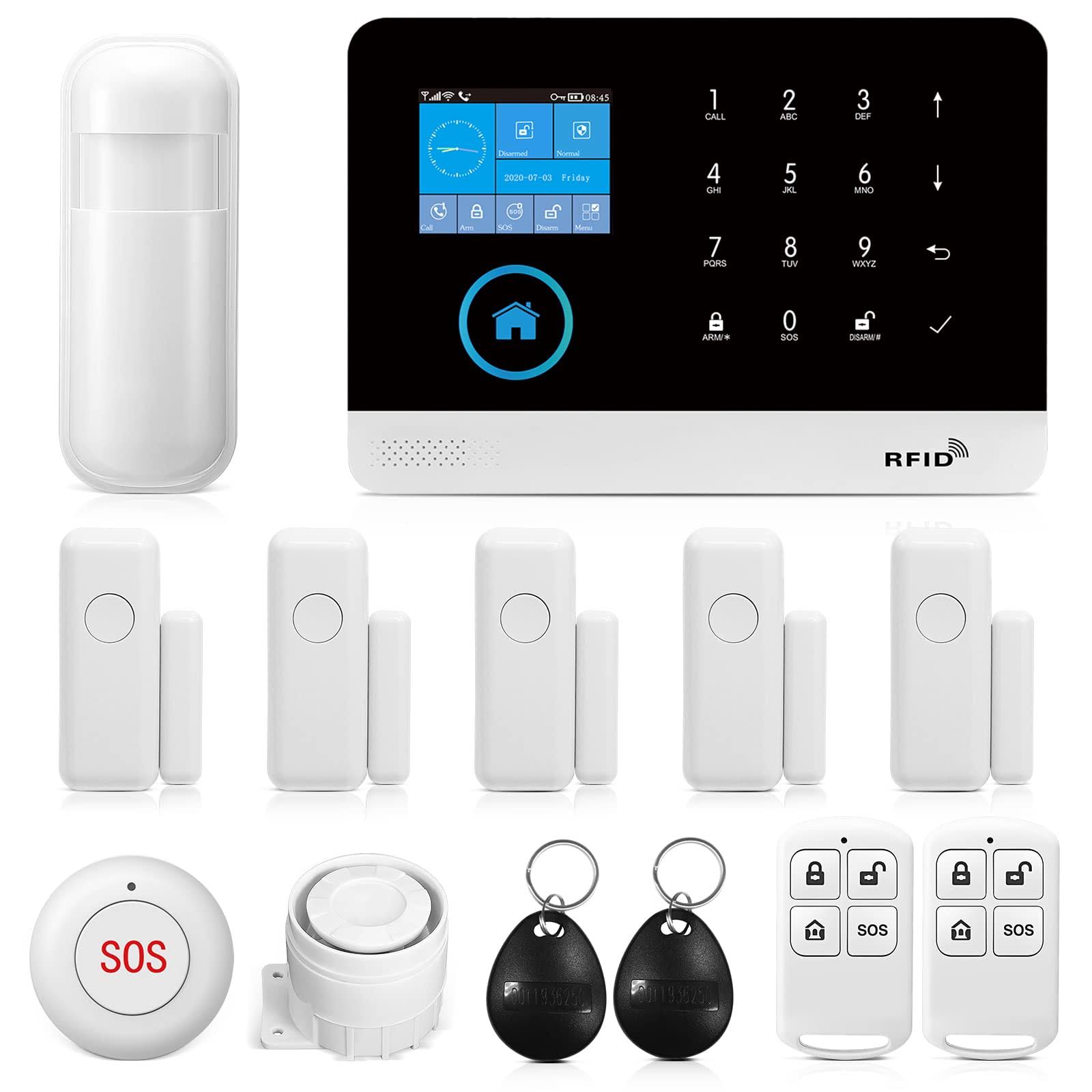 Wireless WiFi Smart Home Security DIY Alarm System DIY Home Wi-Fi Alarm Kit with Motion Detector,Notifications with app,Door/Window Sensor, Siren,