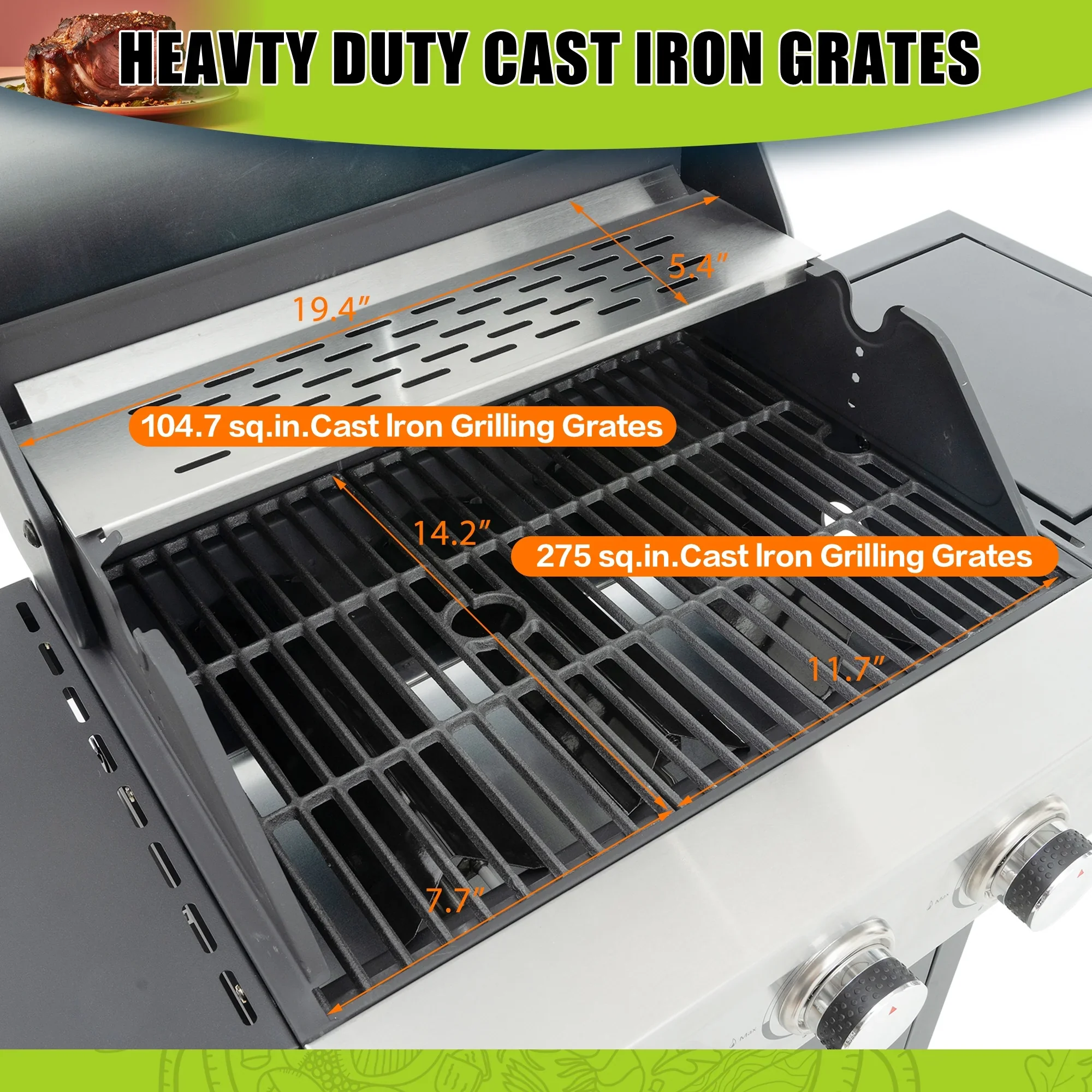 Furnibear 4 Burner BBQ Propane Gas Grill, Stainless Steel 34,000 BTU Patio Garden Barbecue Grill with Two Foldable Shelves