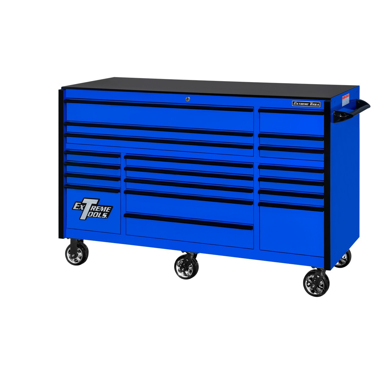 Servante d'atelier à roulettes Extreme Tools 72″ x 30″, 19 tiroirs avec glissières de 113 kg (250 lb), série RX 250