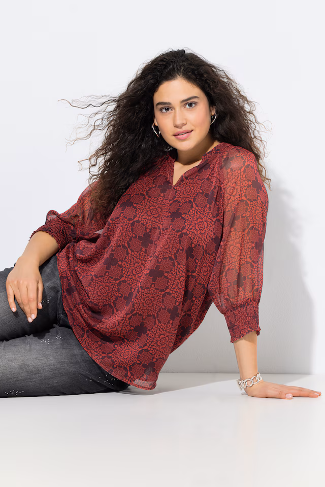 Ornate Print Sheer Layered Blouse