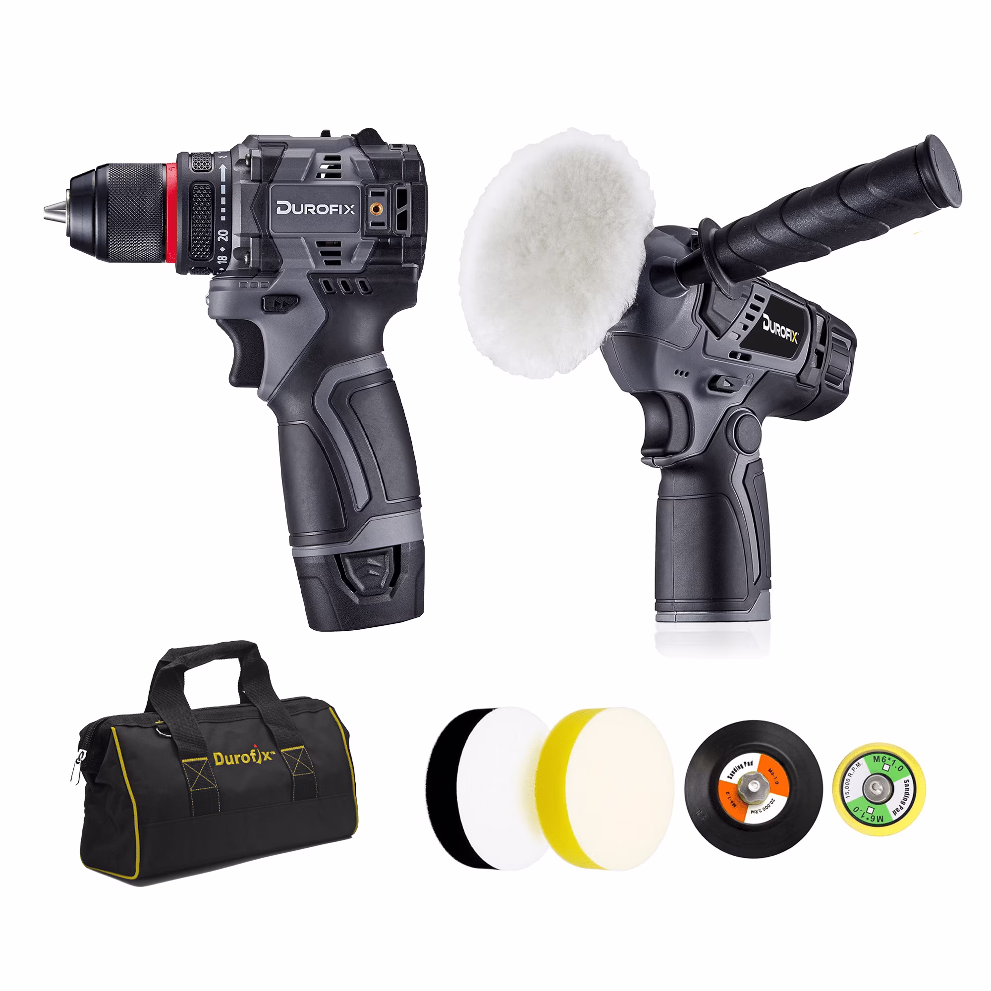 Durofix G12 Series RK12136-2-K6 12V Cordless 3/8 Hammer Drill Power Tool Combo Kit with Compact Polisher Sander, 1 Battery & Charger