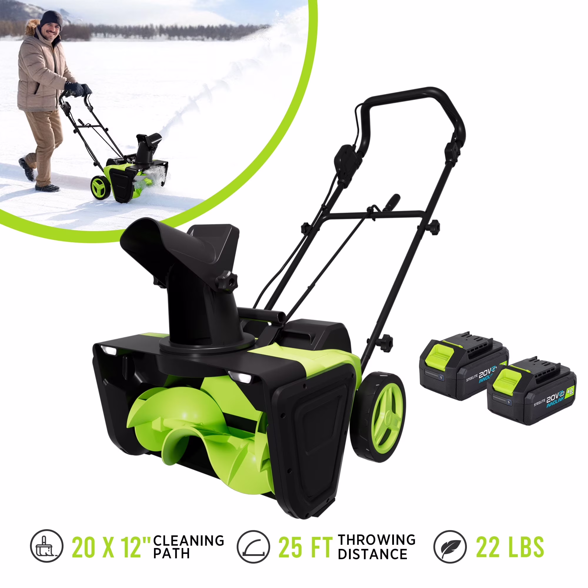 2x21V Cordless Snow Blower, 20" Snow Thrower with Brushless Motor,850 lbs/Min Electric Snow Remove Machine with 2 x4.0 Ah Batteries Charger