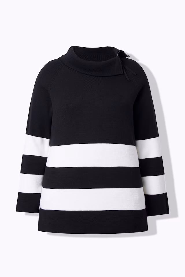 Block Stripe Asymmetric Turtleneck Sweater