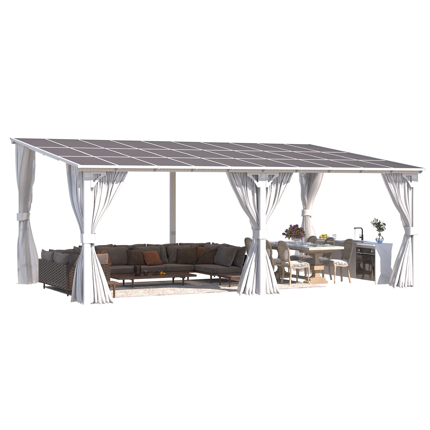 AECOJOY 20'x12' Wall Gazebo with Curtains and Mosquito Netting, White