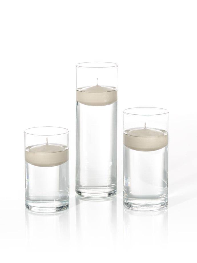 Yummi Set of 18 Floating Candles and Cylinder Vases - Sandstone