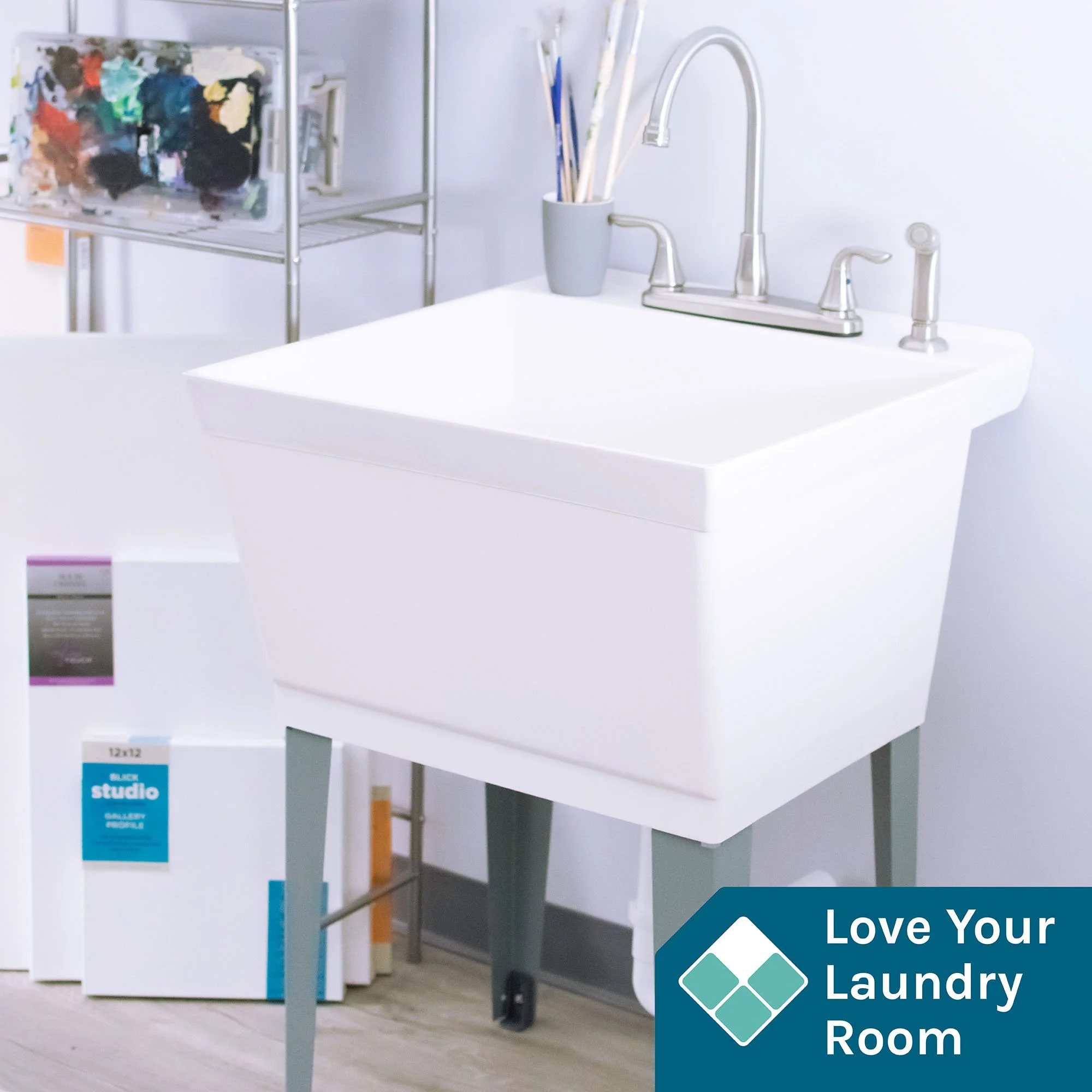 19 Gallon Utility Sink with Stainless Steel High Rise Kitchen Faucet 6501 - Image 2