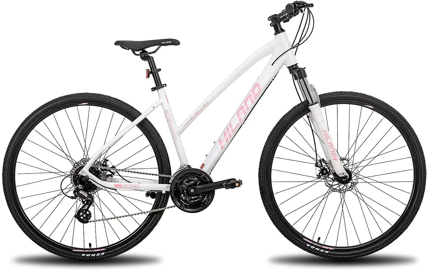 Hiland 700C Hybrid Bicycle Aluminum Shimano 24 Speeds with Lock - Out Suspension Fork Disc Brake City Commuter Comfort Bike
