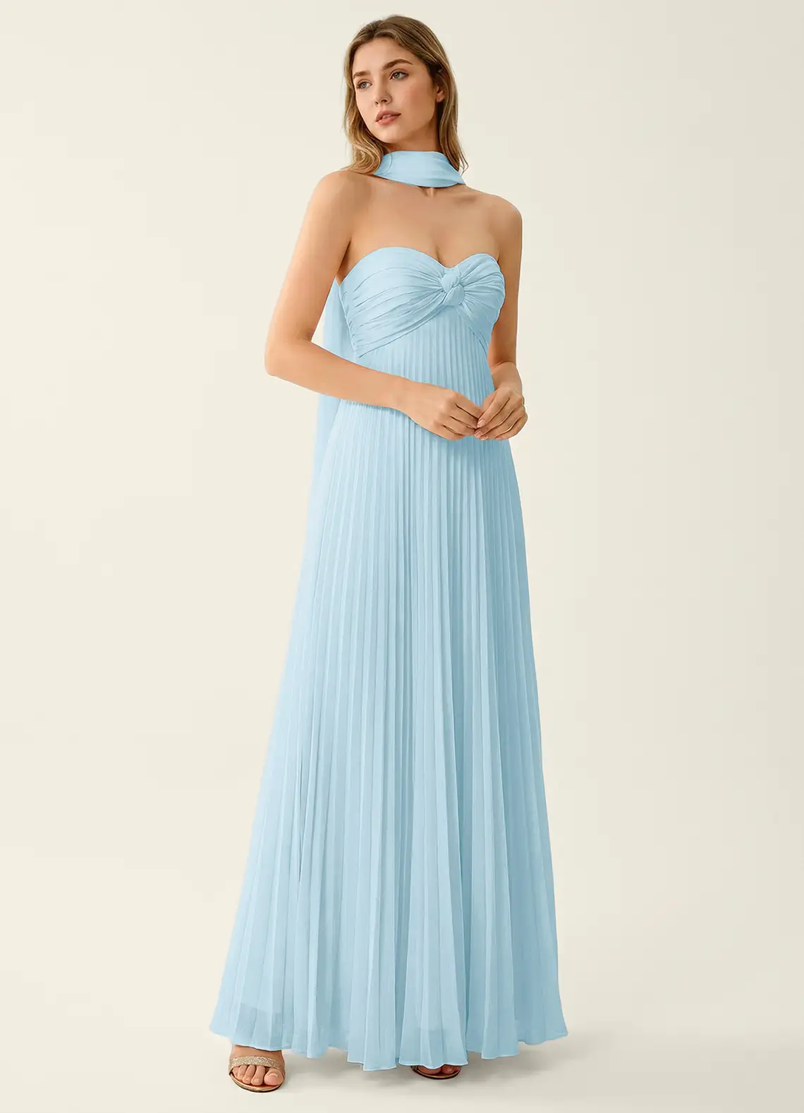 Clementine Sky Blue Chiffon 3D Flowers A-line Prom Dress