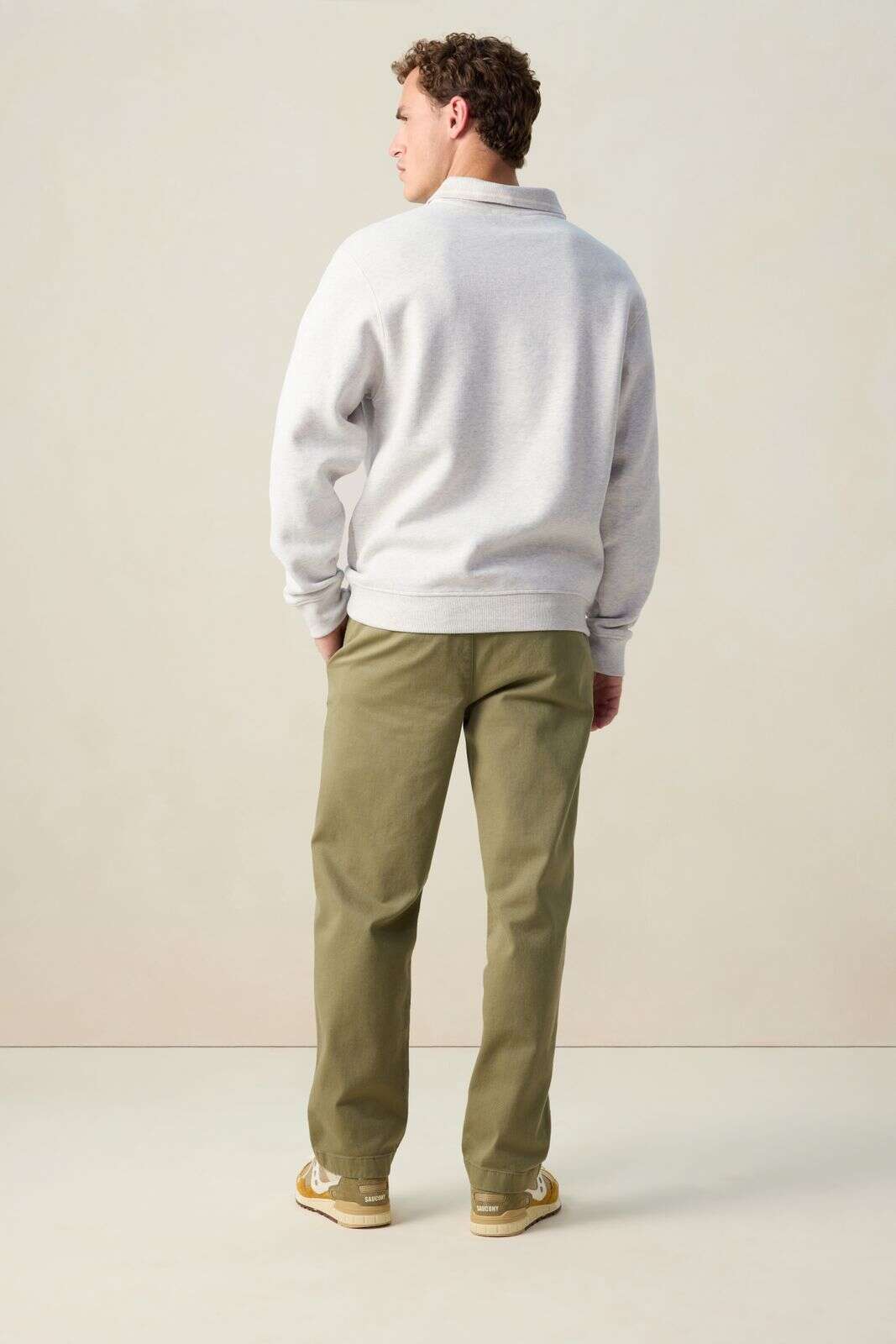 Beige melange sweater met polokraag