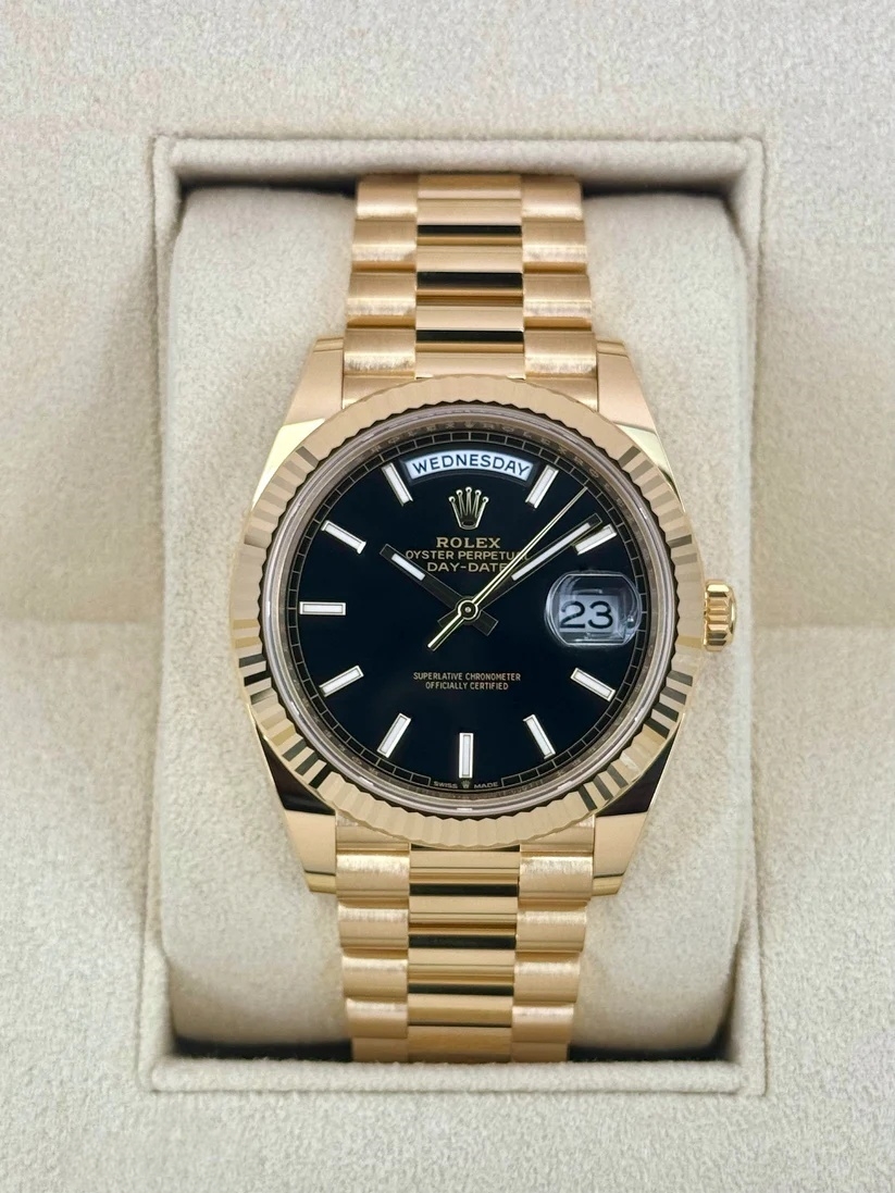 【Super Clone】RLX Day-Date President 40mm Yellow Gold Black Index Dial - 228238