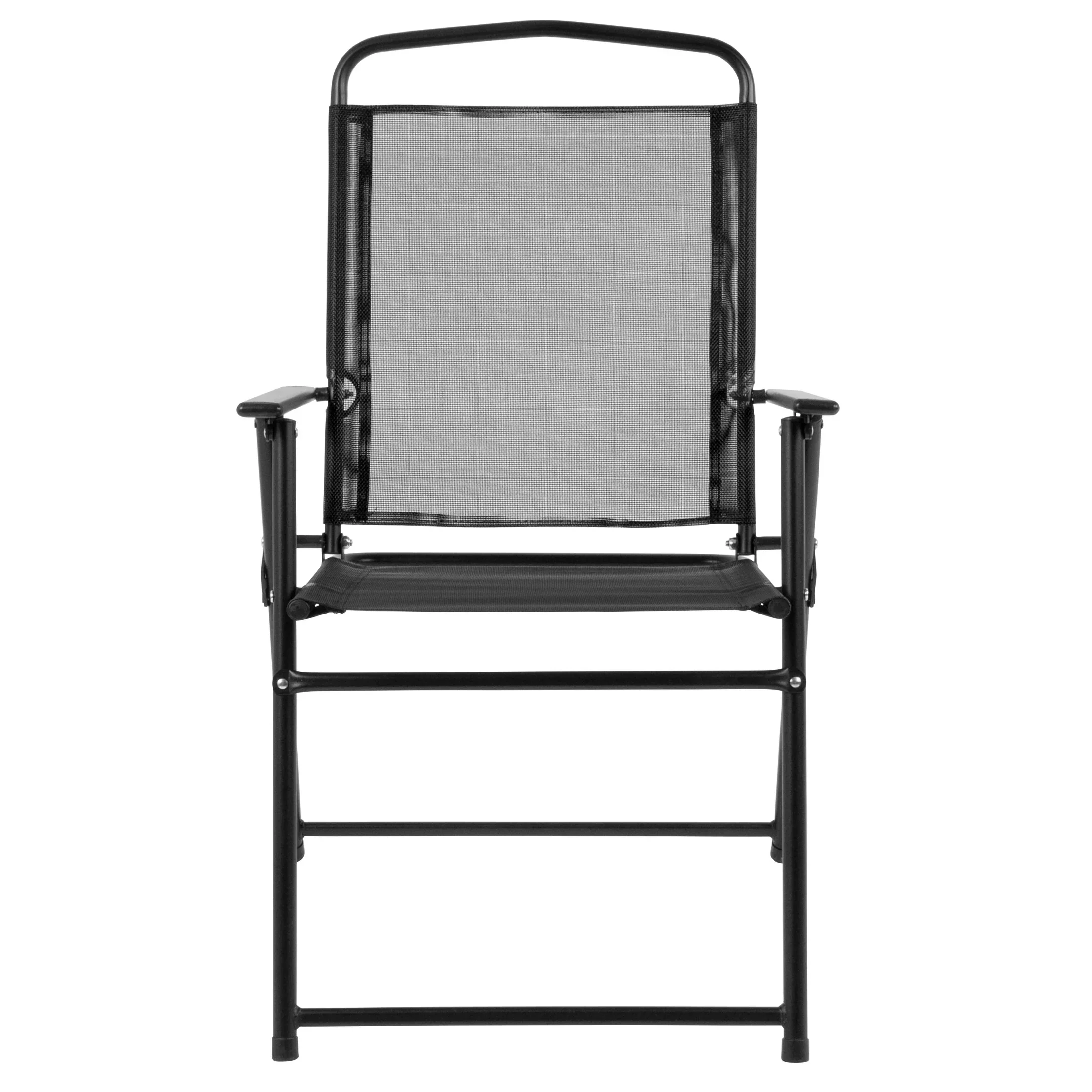 Flash Furniture Nantucket 6 Piece Black Patio Garden Set with Umbrella Table and Set of 4 Folding Chairs