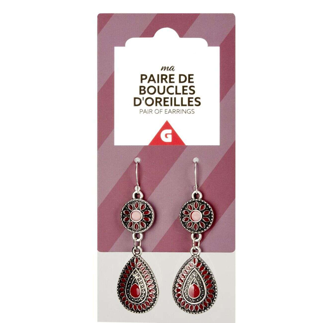 Paire de boucles d'oreilles pendantes L6,5cm (3 modèles)
