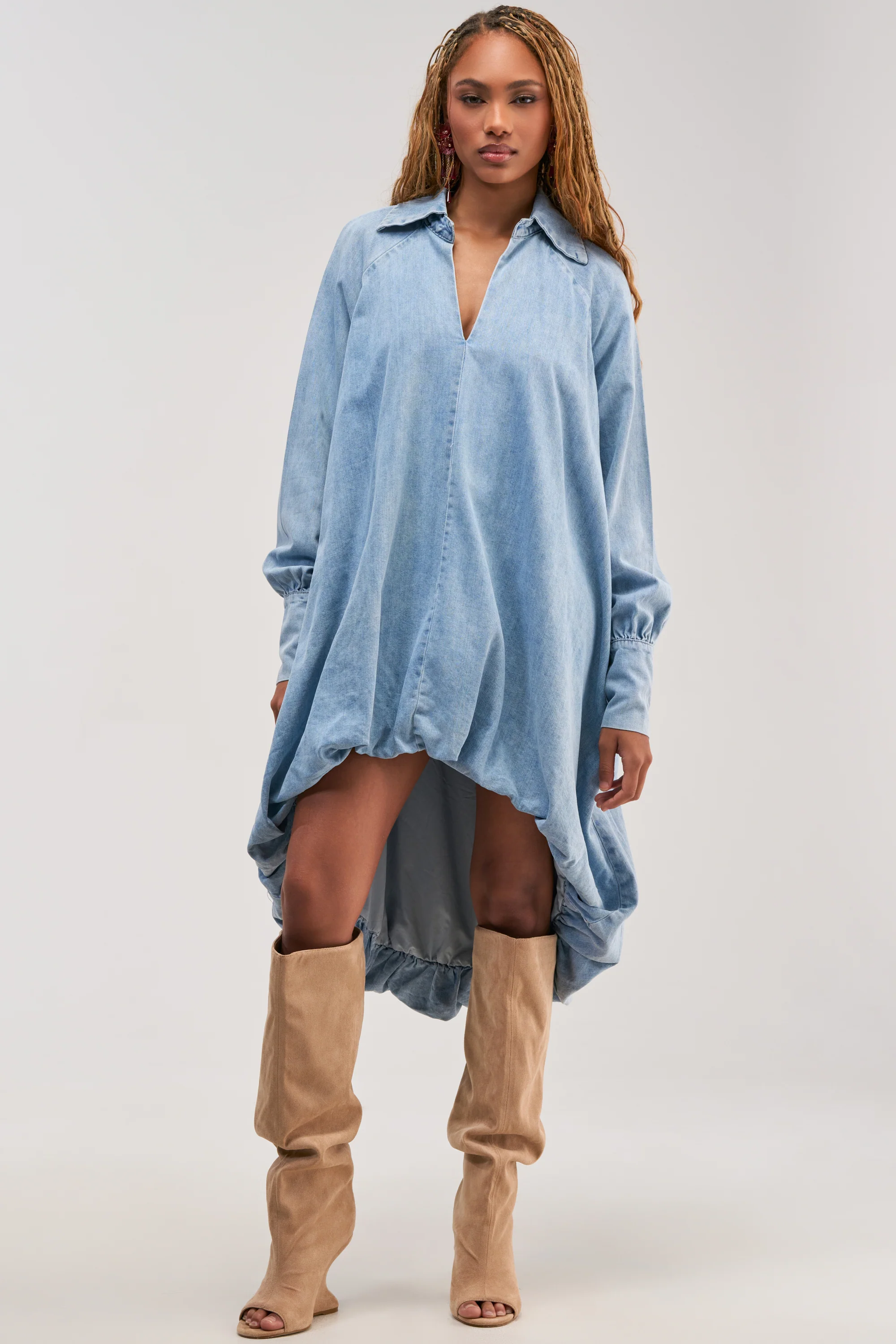 AMELIA DENIM HIGH-LOW DRESS - Akira Store
