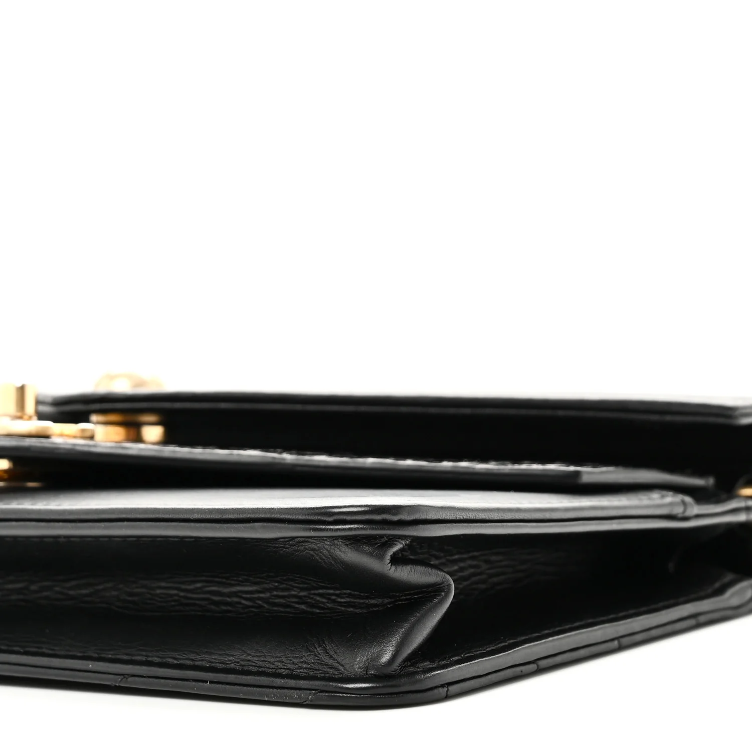 Calfskin Elaphe Double Chevron Mini Wallet On Chain WOC Black
