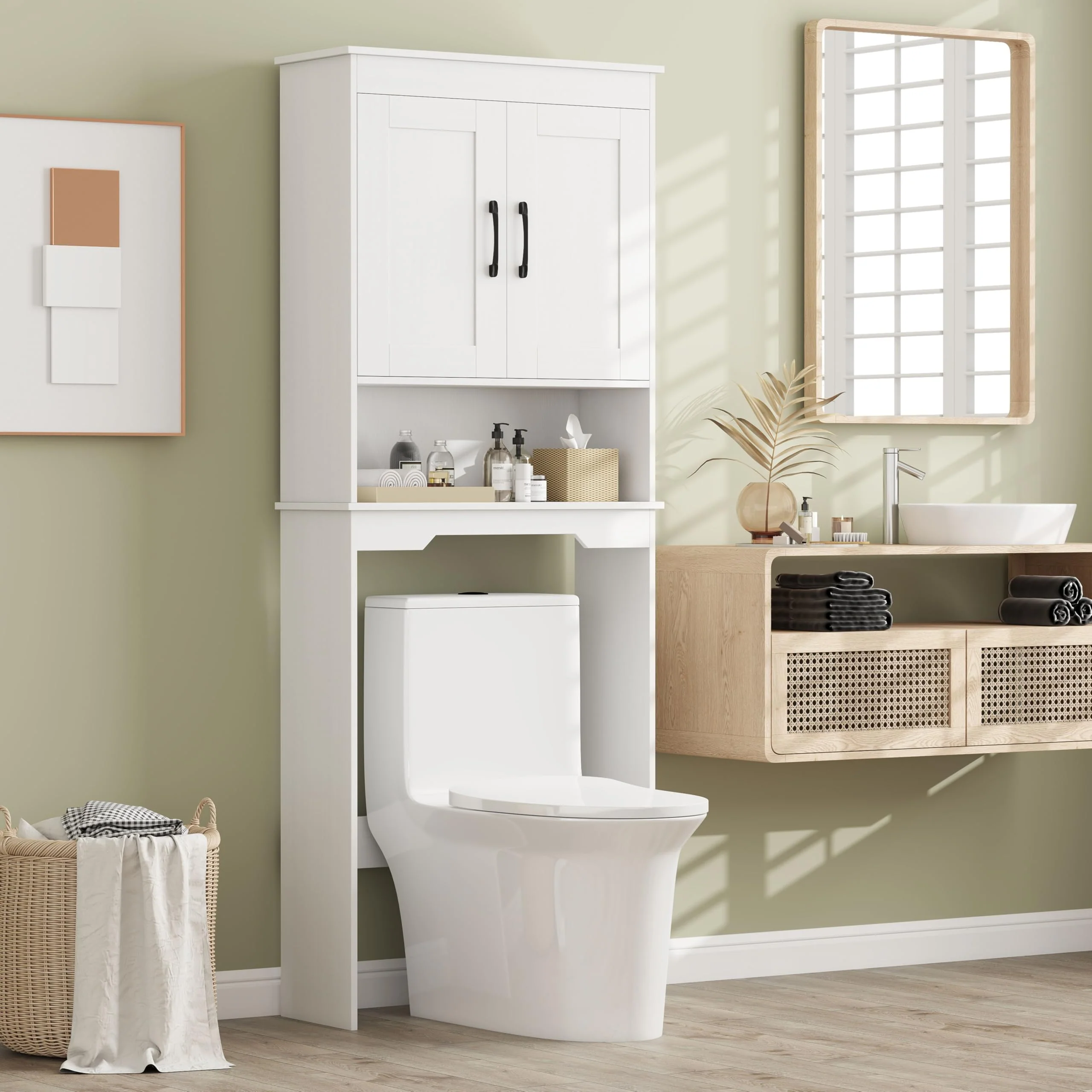 Tangkula Over Toilet Space Saver Bathroom Organizer with Storage Cabinet