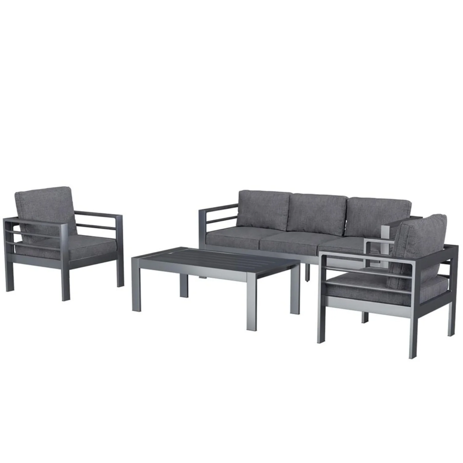 AECOJOY Aluminum Patio Furniture Set, 4 Pieces Outdoor Sectional Sofa Set, Dark Gray