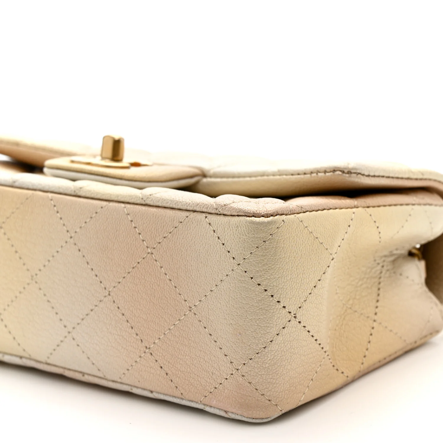 Metallic Goatskin Quilted Mini Rectangular Flap Gold
