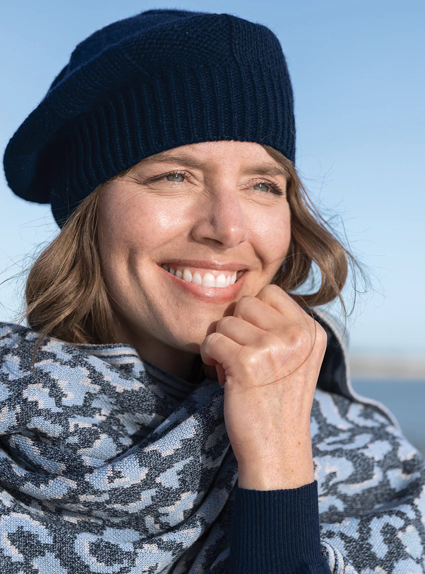 Béret femme en laine lambswool bleu marine