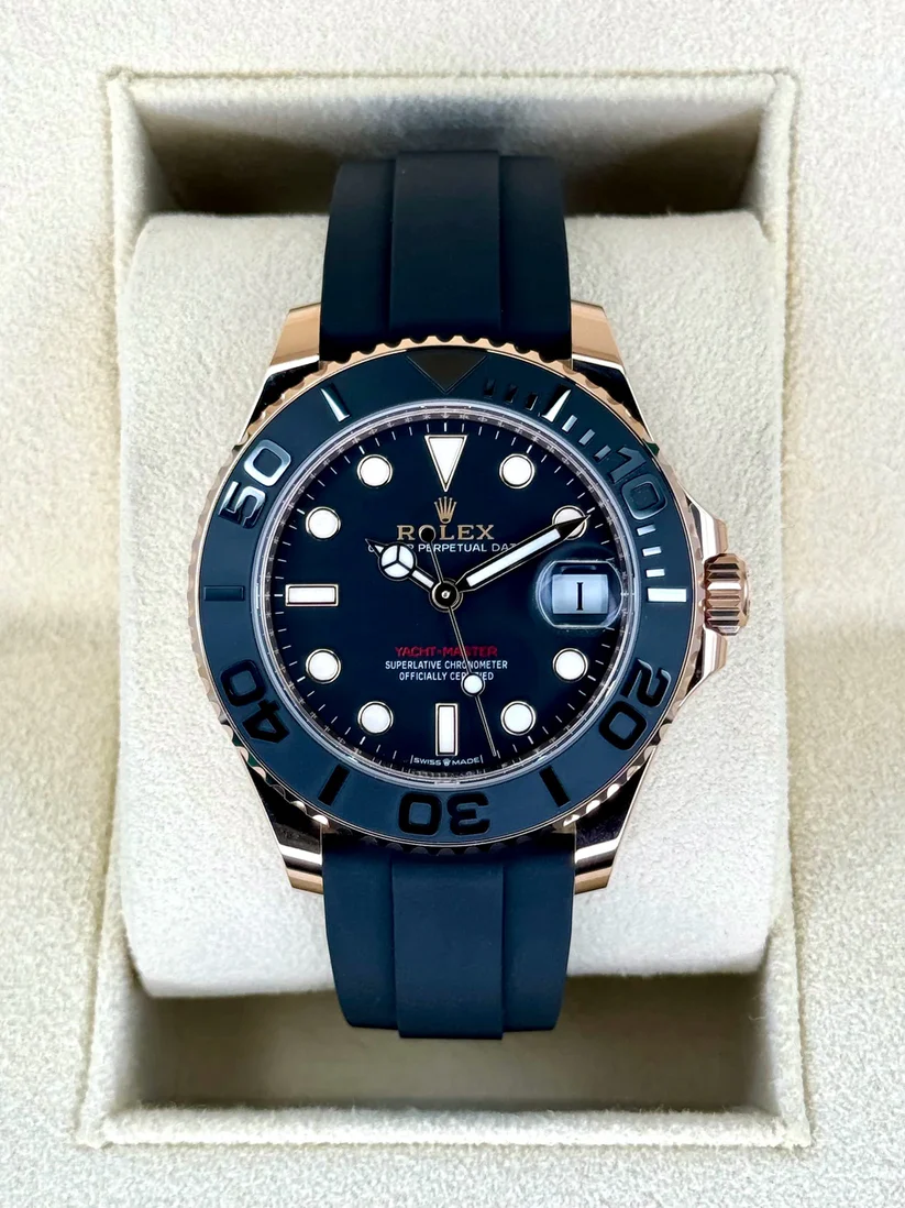 [Super Clone]RLX Yacht-Master 37mm Rose Gold - Black Dial - Oysterflex Strap (Ref# 268655)