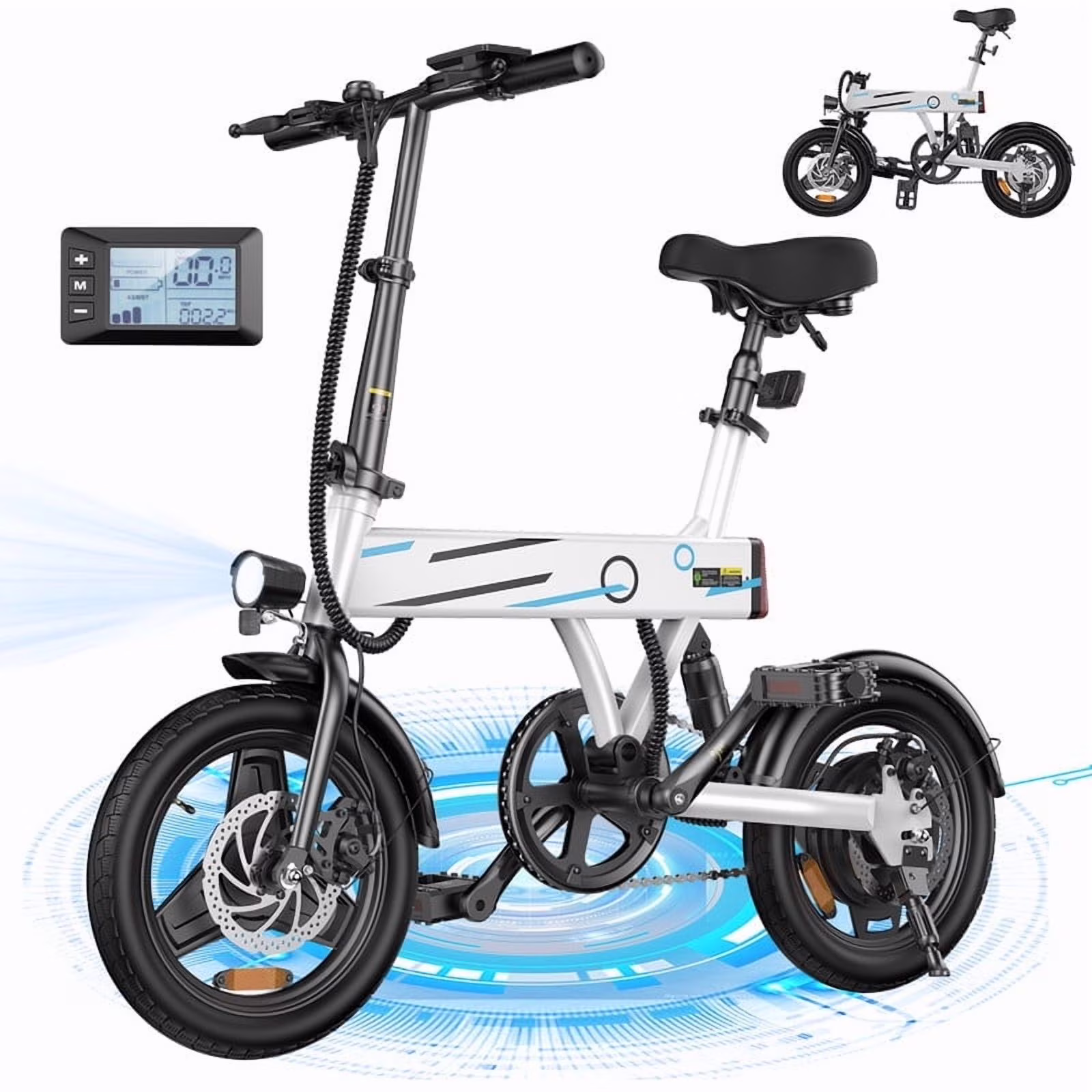 750W Peak Folding Electric Bike for Adult Teens, 20MPH 36V/7.8AH, 14