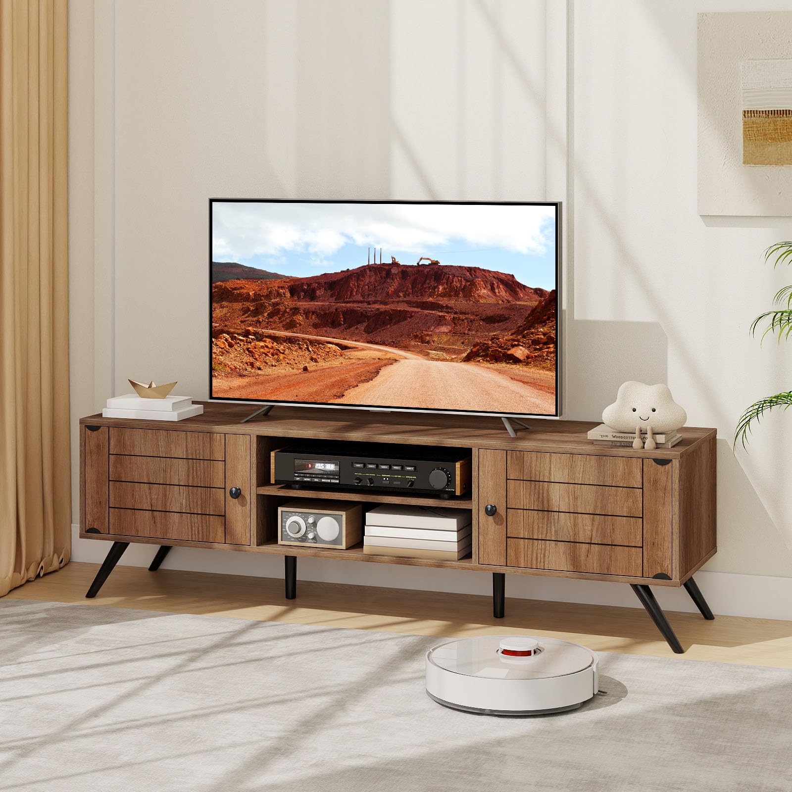 Tangkula 2-Door TV Stand for TVs up to 65 Inch with Open Shelves