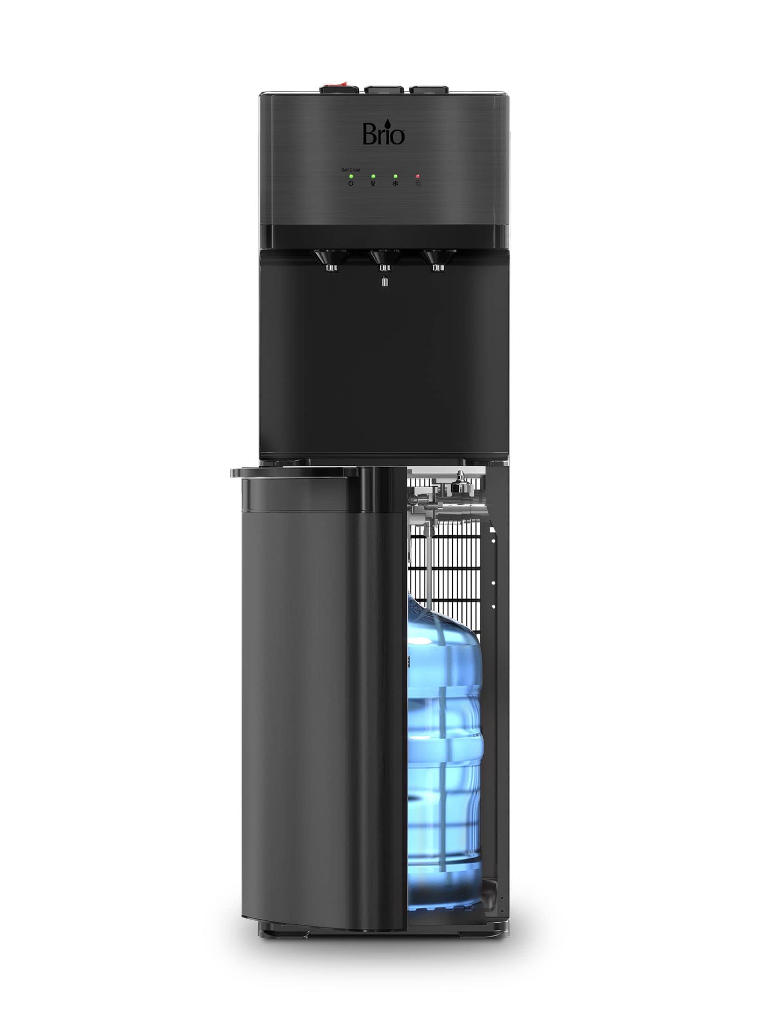 Brio Self Cleaning Bottom Loading Water Cooler Water Dispenser Black Stainless Steel - 3 Temperature Settings - Hot, Room & Cold Water