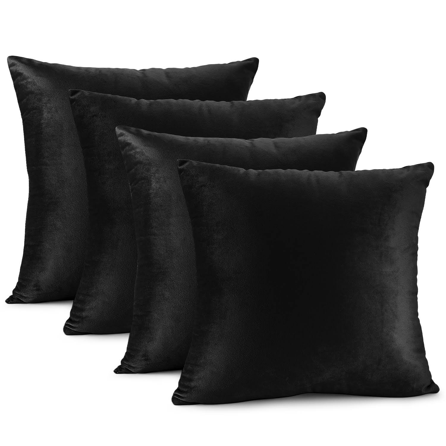 Nestl Velvet Throw Pillow Covers Solid Square Soft Decorative Pillow Cover for Sofa, 18 inch x 18 inch, Black, Pack of 4, Size: 18 x 18