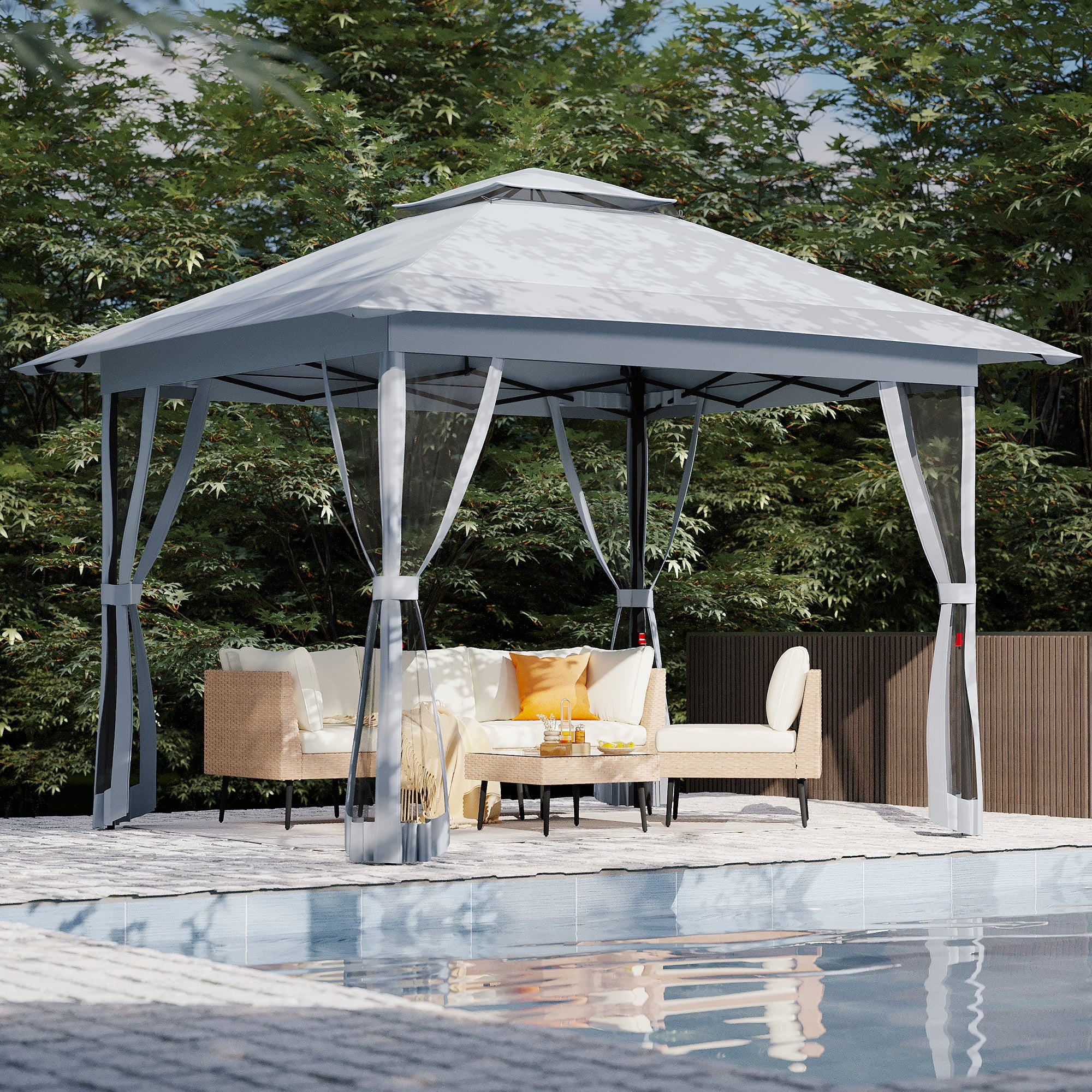 ENSTVER Pop Up Gazebo 12x12 with Mosquito Netting, Central Lock System 10x10 Frame Outdoor Gazebo Tent with Rolling Bag, Screened for Garden, Backyard, and Lawns (Gray)
