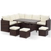 7 Pcs Outdoor Wicker Dining Set Patio Sectional Conversation Set with Table,Steel Frame,Ivory(Blue) Image 6