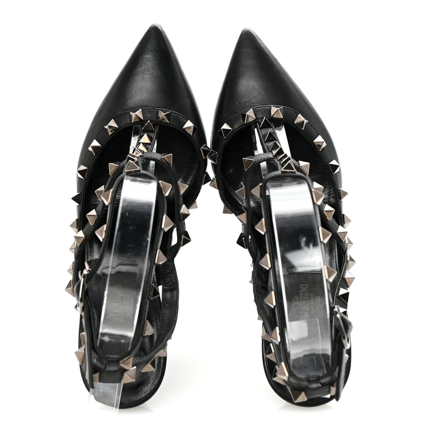 Calfskin Nappa Rockstud Ankle Strap 100mm Pumps 37 Black