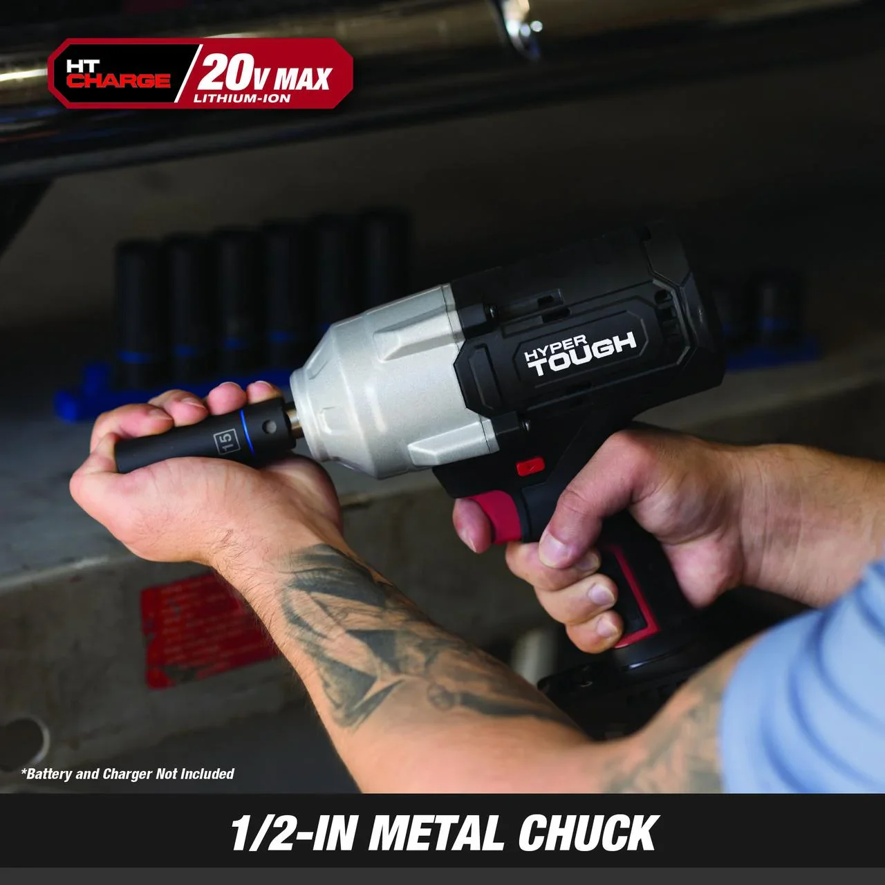 Hyper Tough 20V Max Brushless 1/2-inch High-Torque Cordless Impact Wrench with 4.0Ah Lithium-Ion Battery and Charger