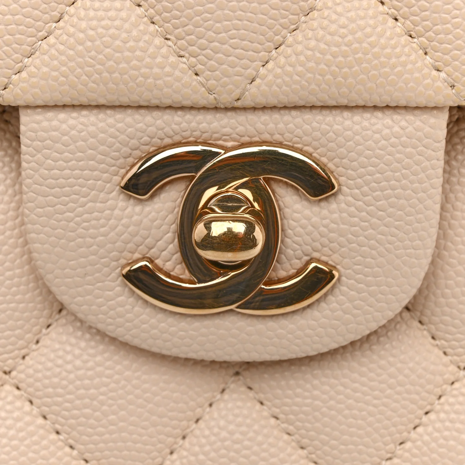 Caviar Quilted Medium Double Flap Light Beige